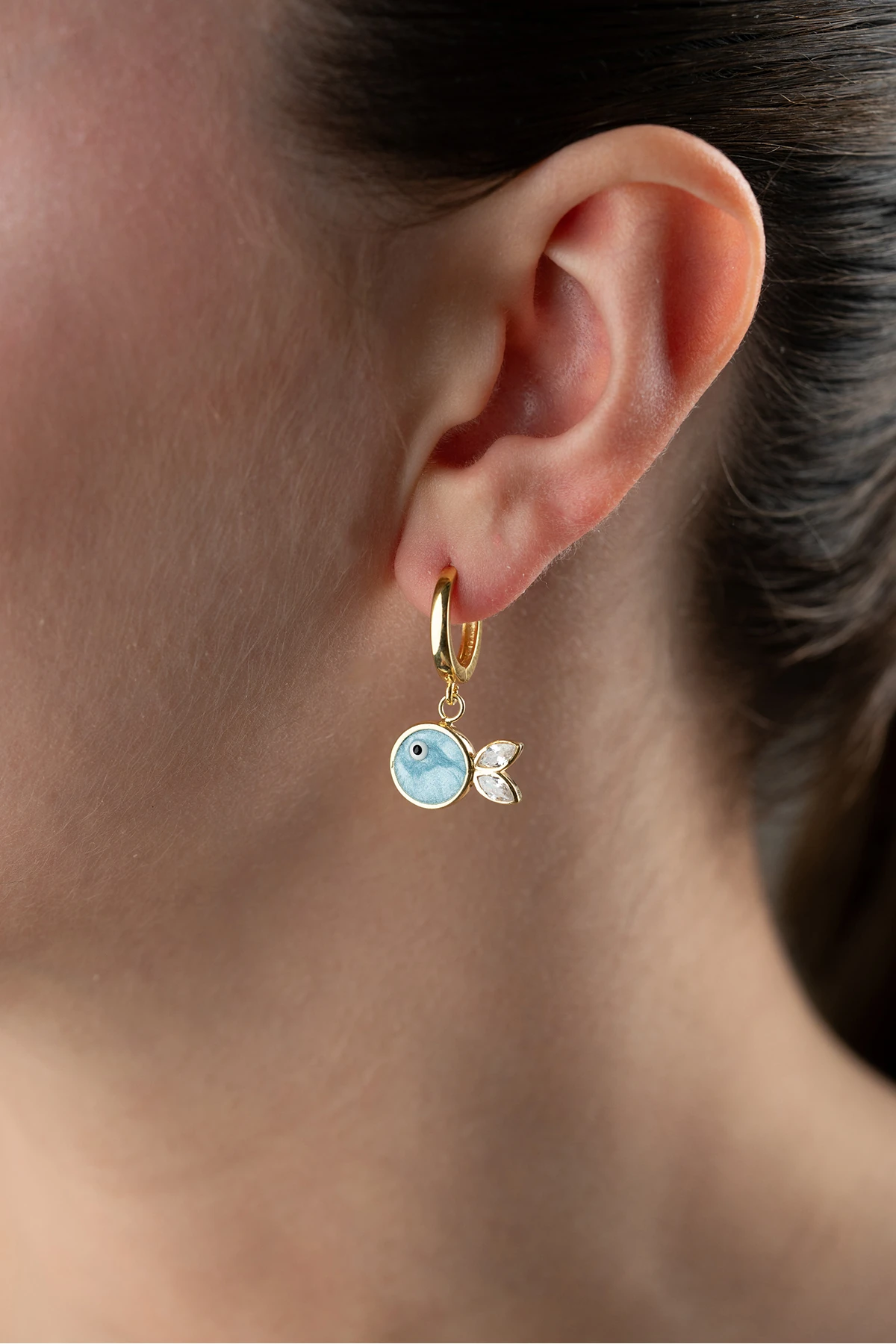 Gümüş Mavi Mineli Balık Küpe