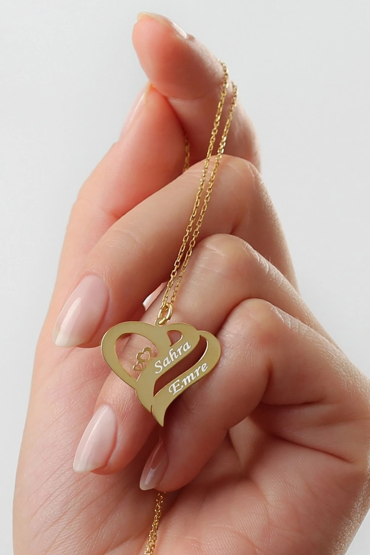 Gümüş Kişiye Özel Çift Kalpli Isimli Kolye