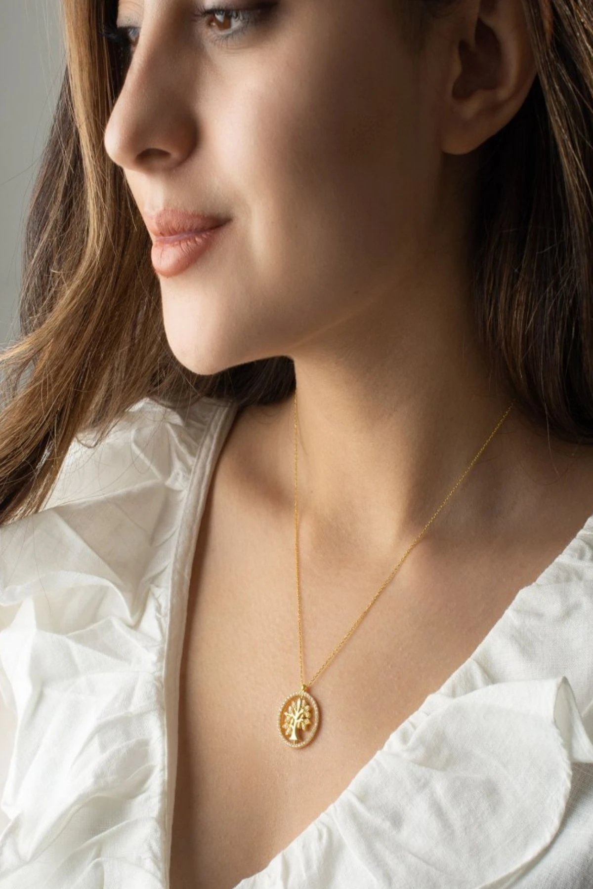 Gümüş Çift Taraflı Hayat Ağacı Dönence Kolye