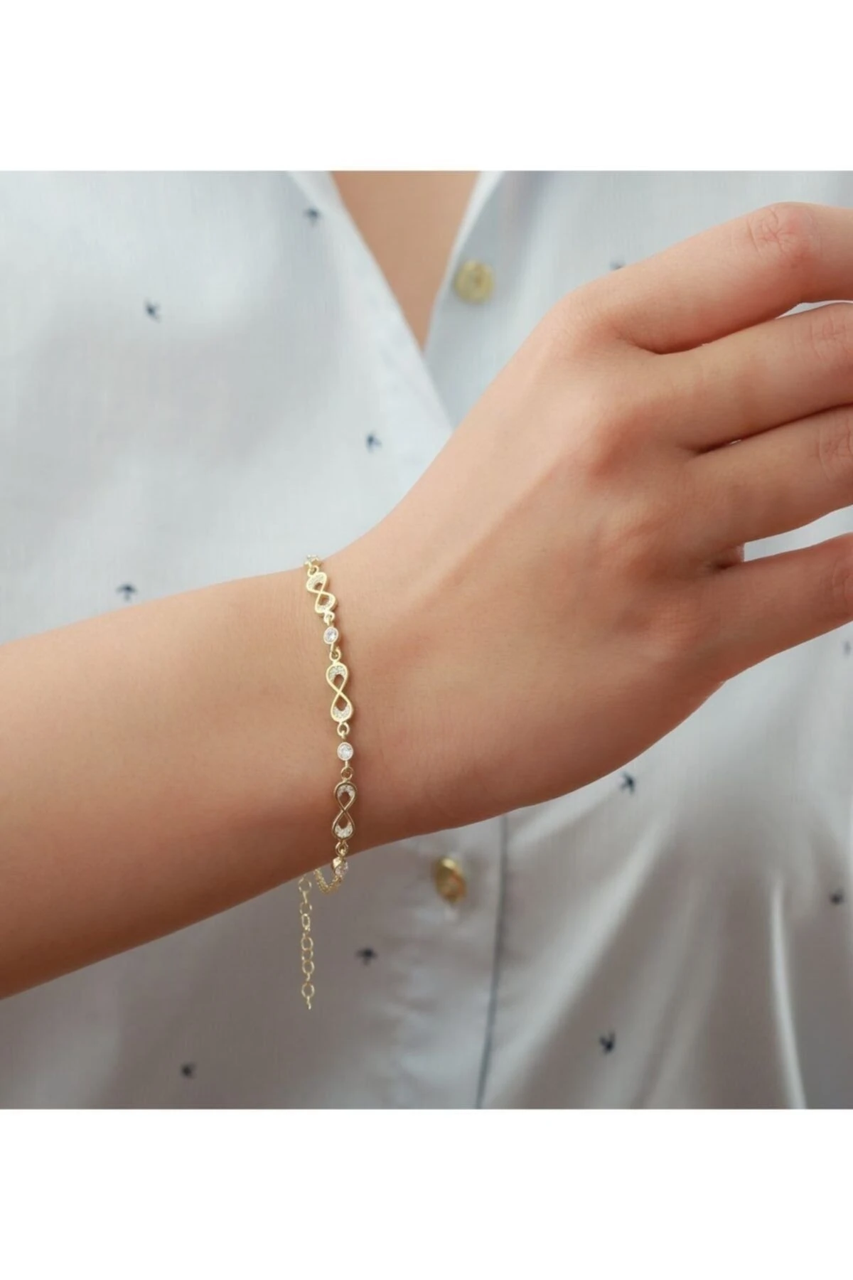 Gold 3'lü Sonsuzluk Zirkon Taşlı Gümüş Bileklik