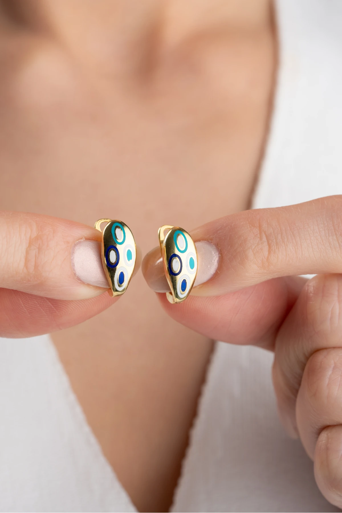 Gümüş Mineli Nazar Küpe