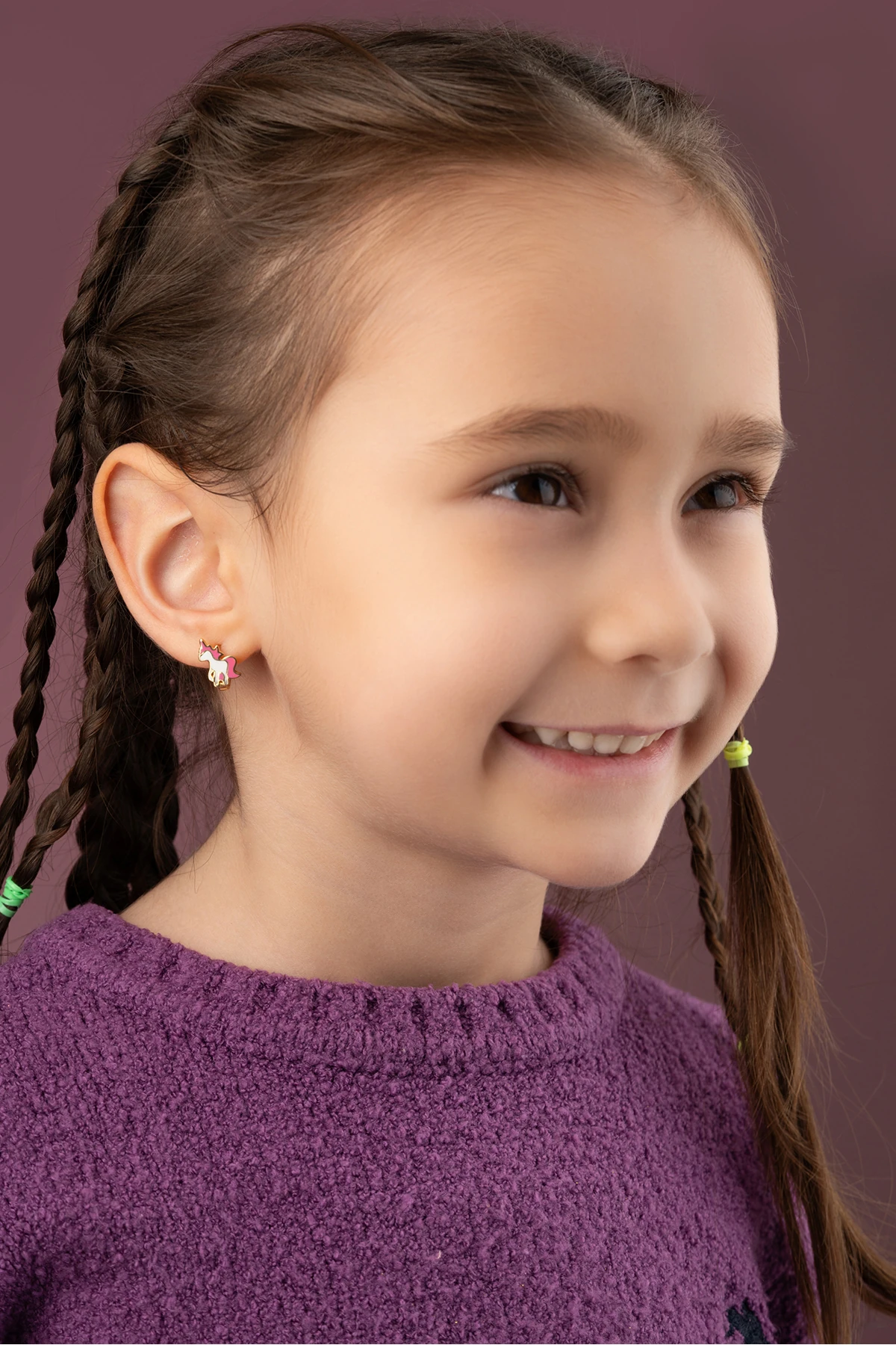 Gümüş Çocuk Unicorn Küpe