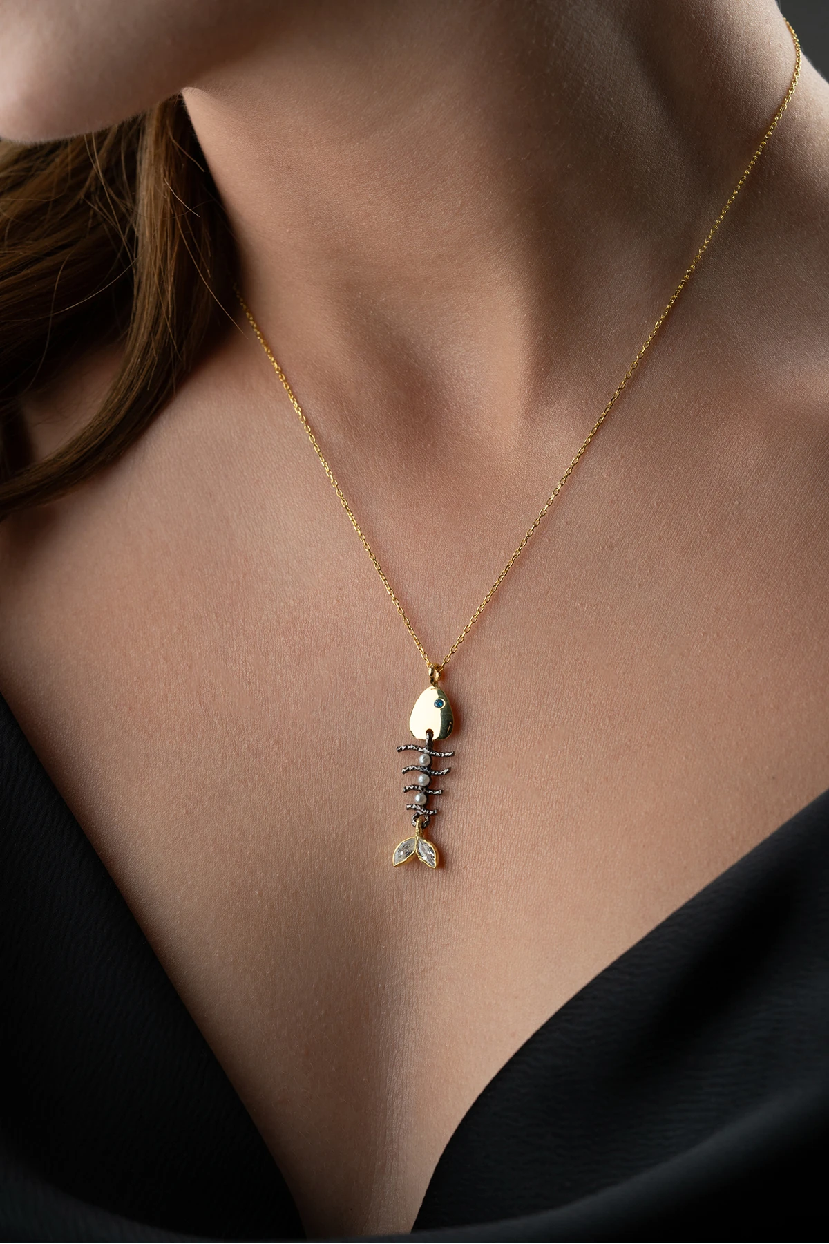 Gümüş Balık Kılçığı Kolye