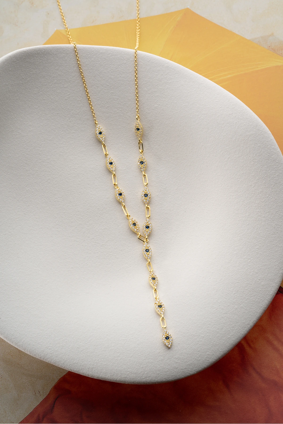 Gümüş Taşlı Y Zincir Göz Kolye