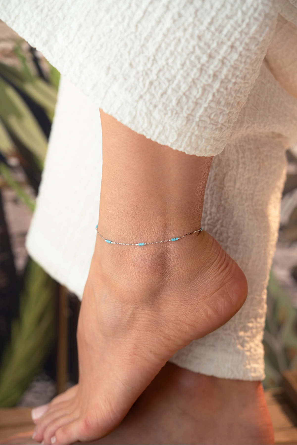 Gümüş Boncuklu Halhal