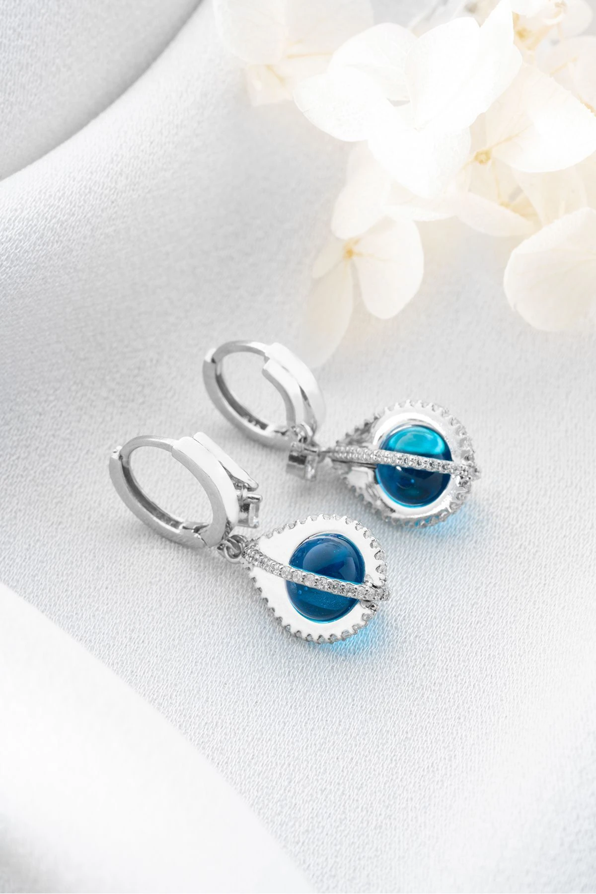 Gümüş Mavi Taşlı Damla Küpe