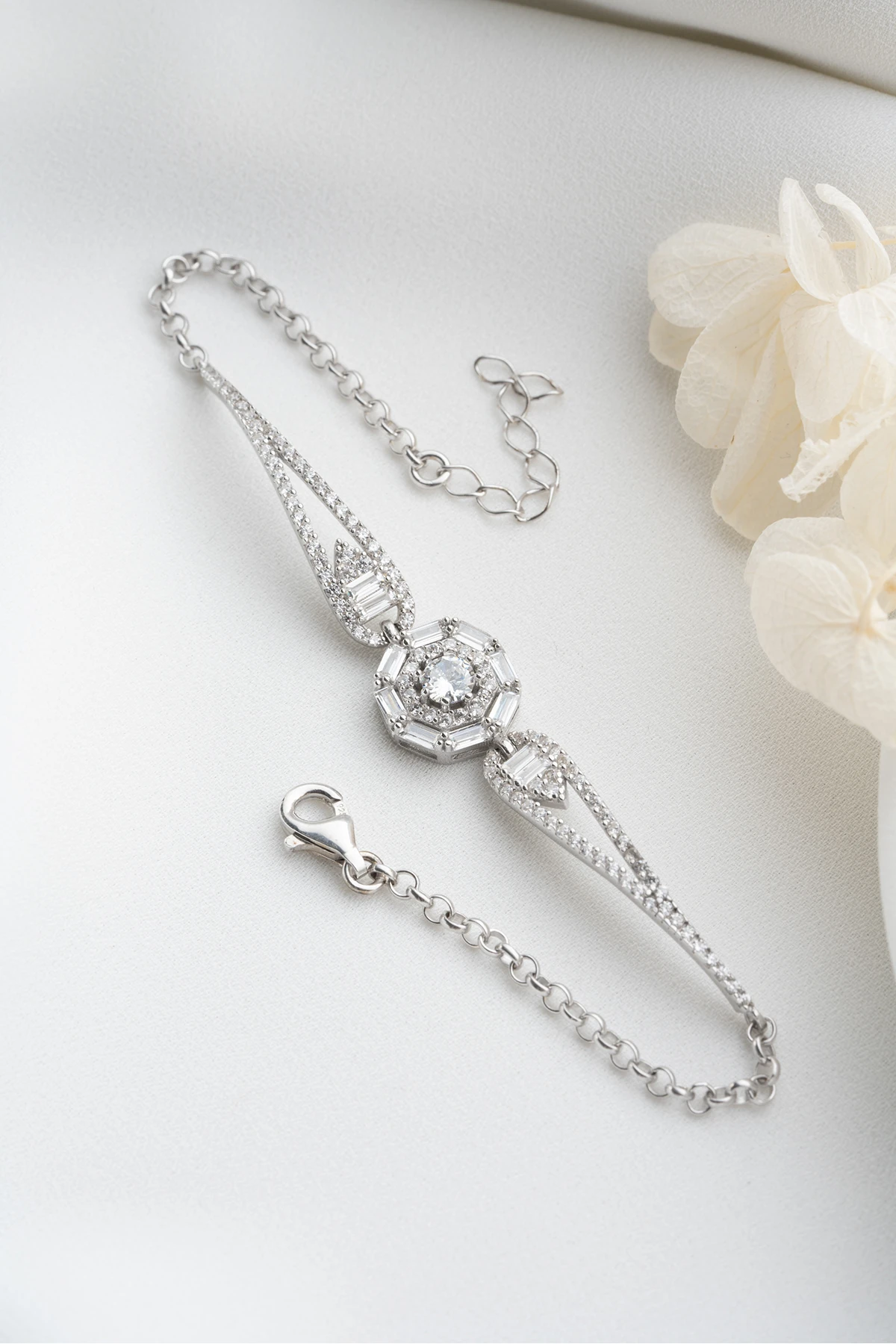 Gümüş Baget Taşlı Bileklik