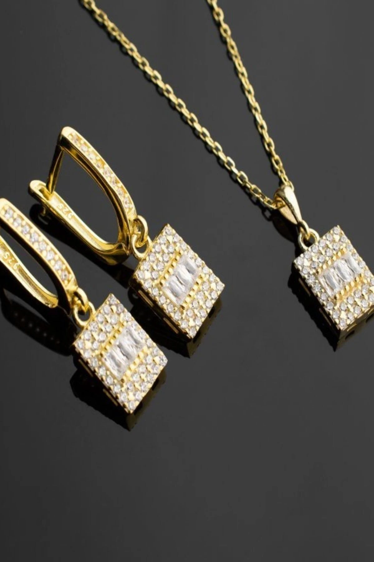 Gümüş Pırlanta Modeli Kolye-küpe Takı Seti