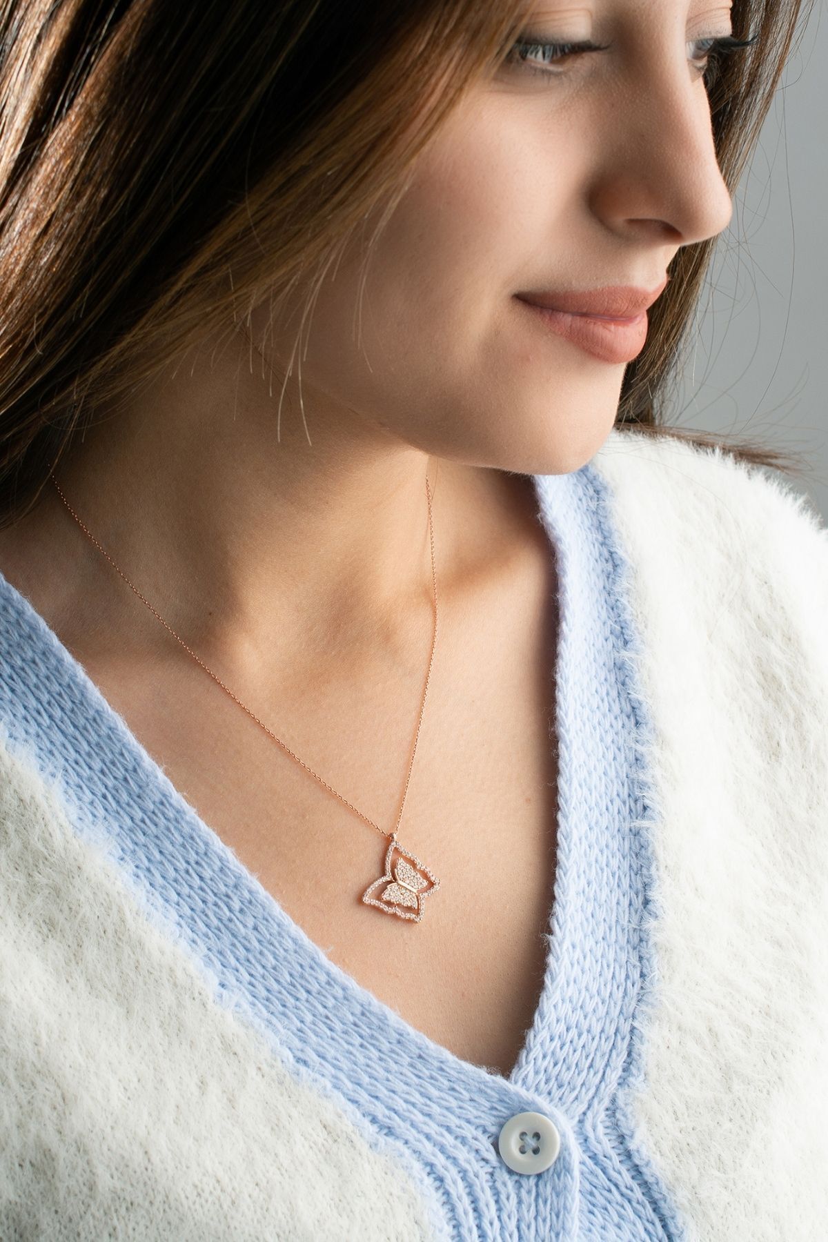 Gümüş Dönence Kelebek ( Kişiye Özel ) Kolye