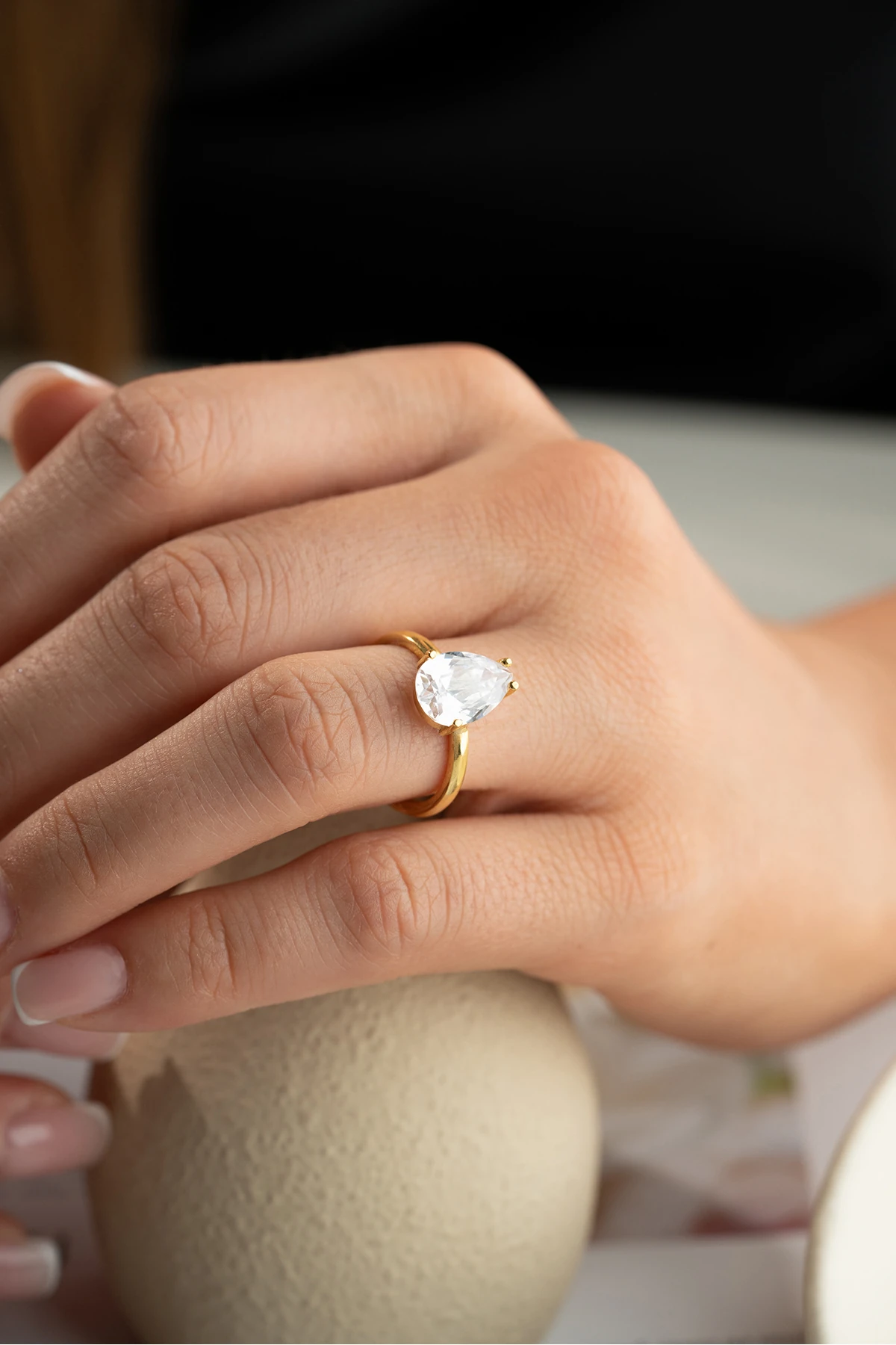 Gümüş Ayarlanabilir Damla Taş Yüzük