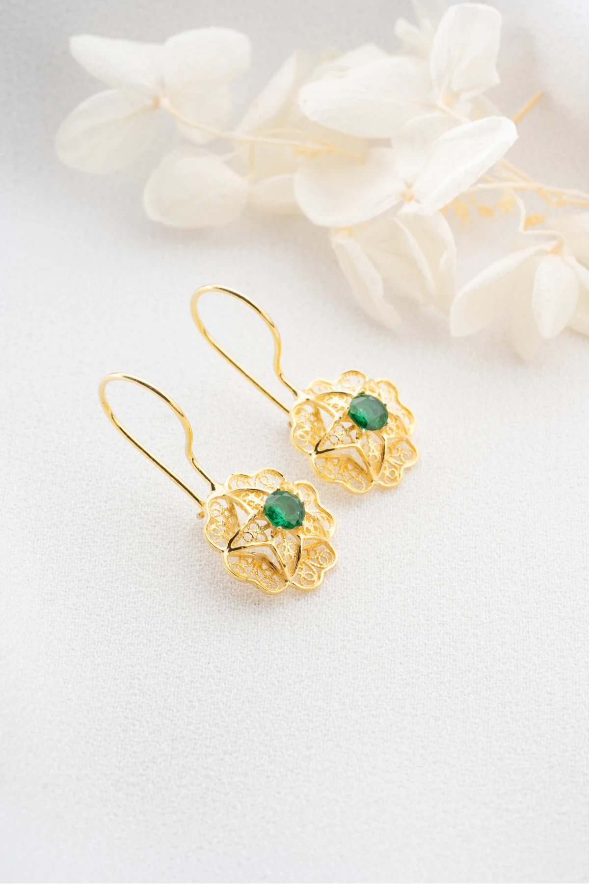 Gümüş Telkari İşlemeli Sallantılı Küpe