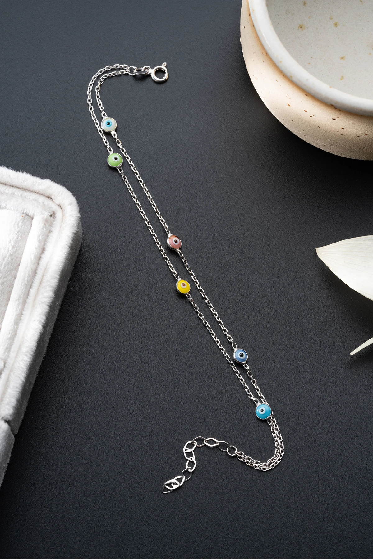 Gümüş Çiftli Renkli Nazar Bileklik