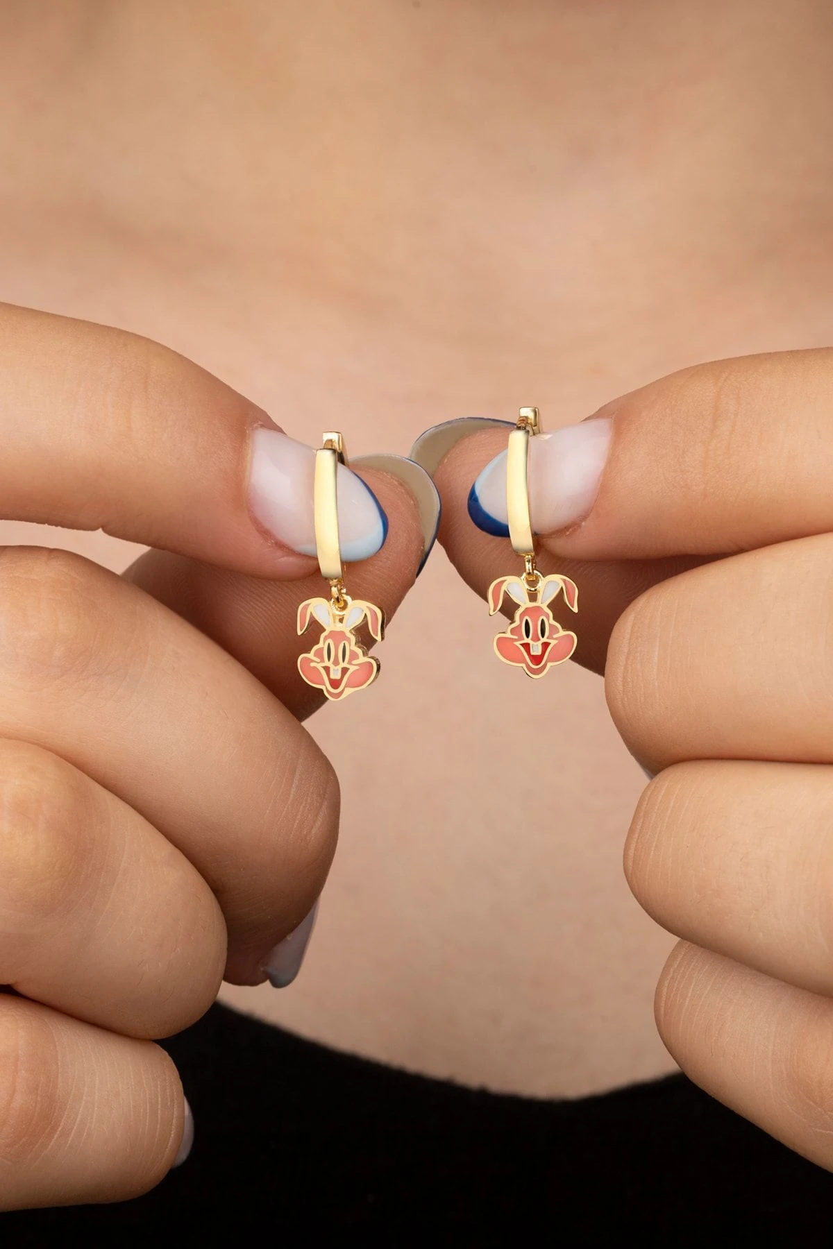 Gümüş Rose Mineli Tavşan Çocuk Küpe