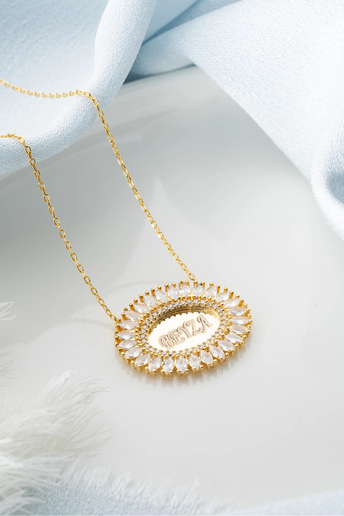 Gümüş Oval Baget İsimli Kolye