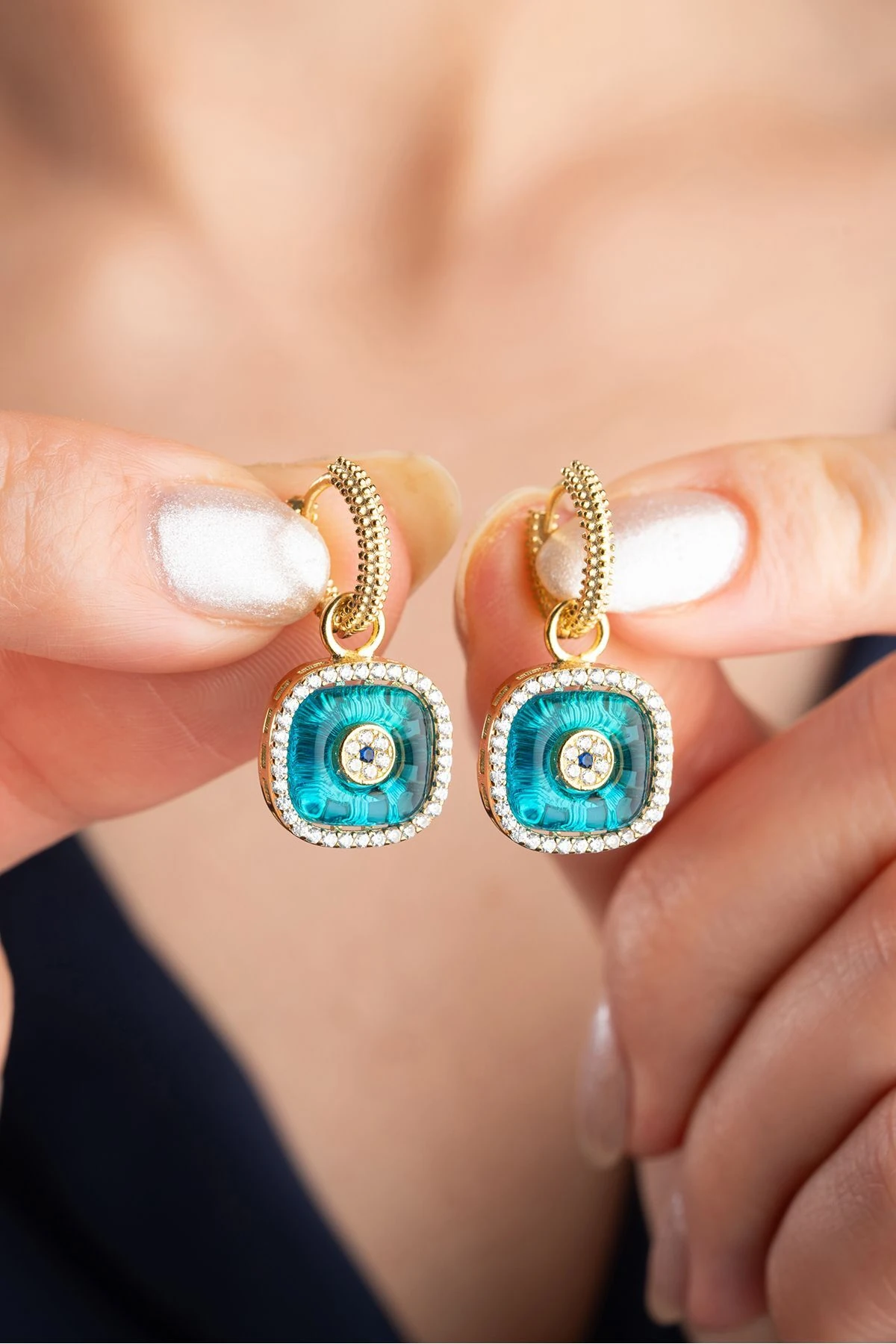 Gümüş Cam Göz Nazar Küpe