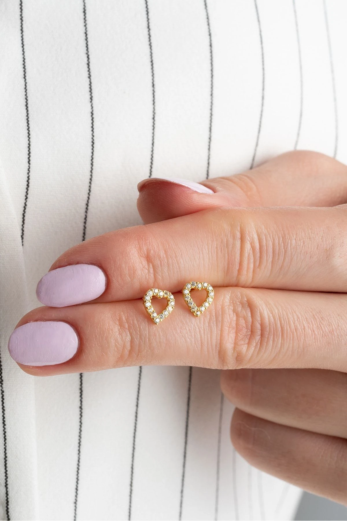 Gold Zirkon Taşlı Kalp Gümüş Küpe