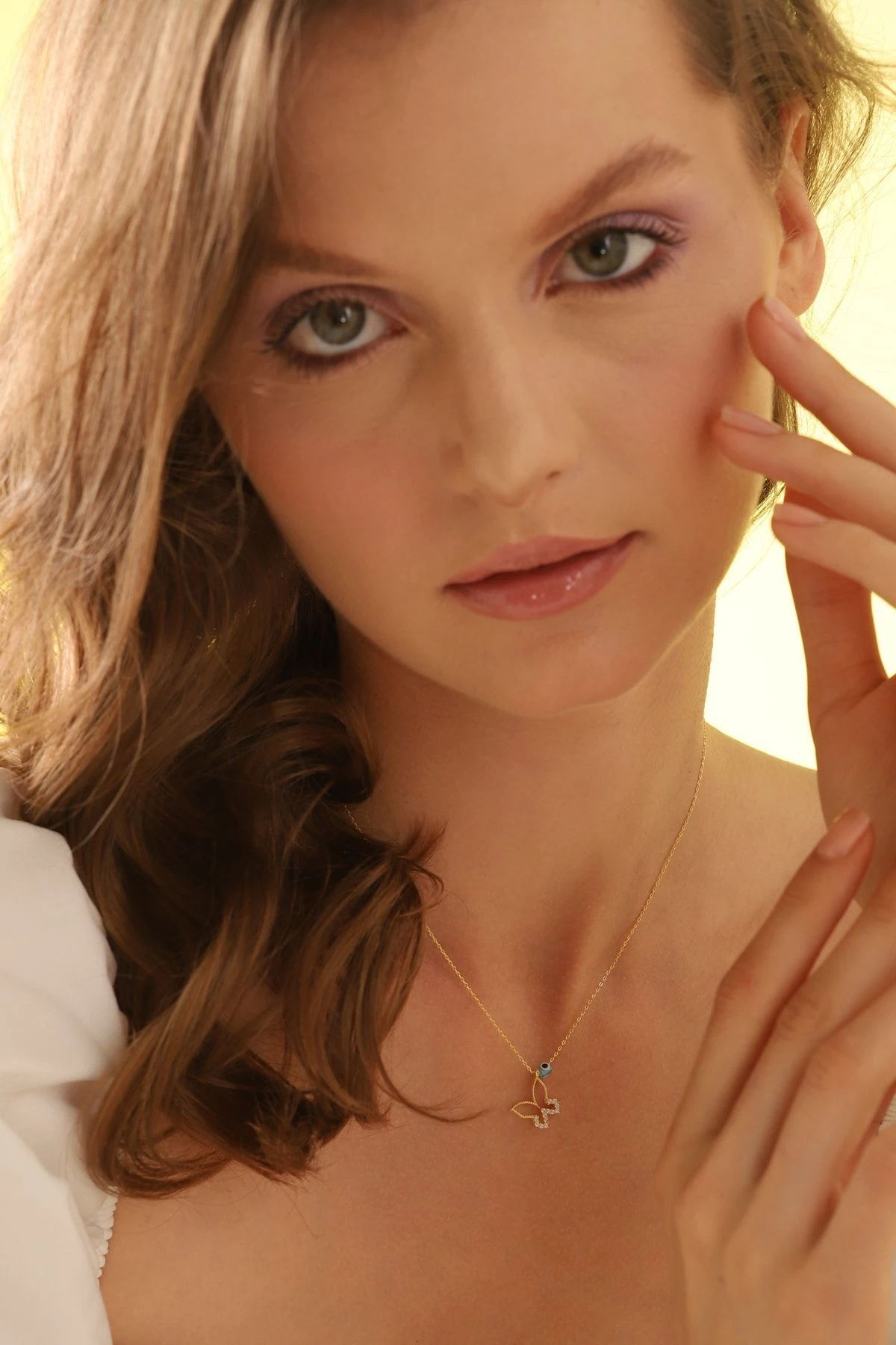 Nazarlı Kelebek Gold Gümüş Kolye