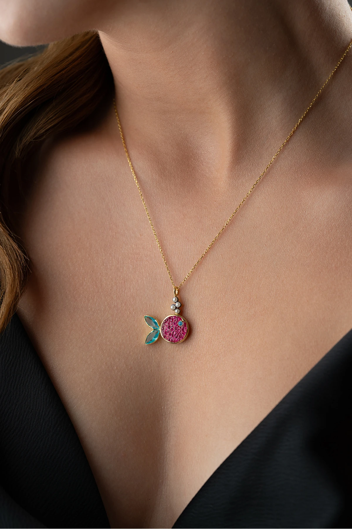 Gümüş İncili Balık Kolye