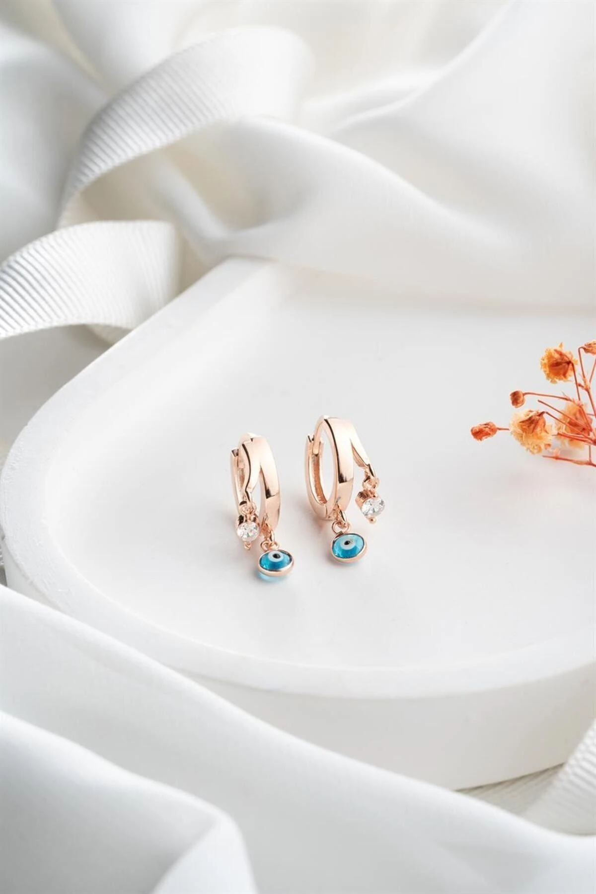 Rose Halka Nazar Göz Gümüş Küpe