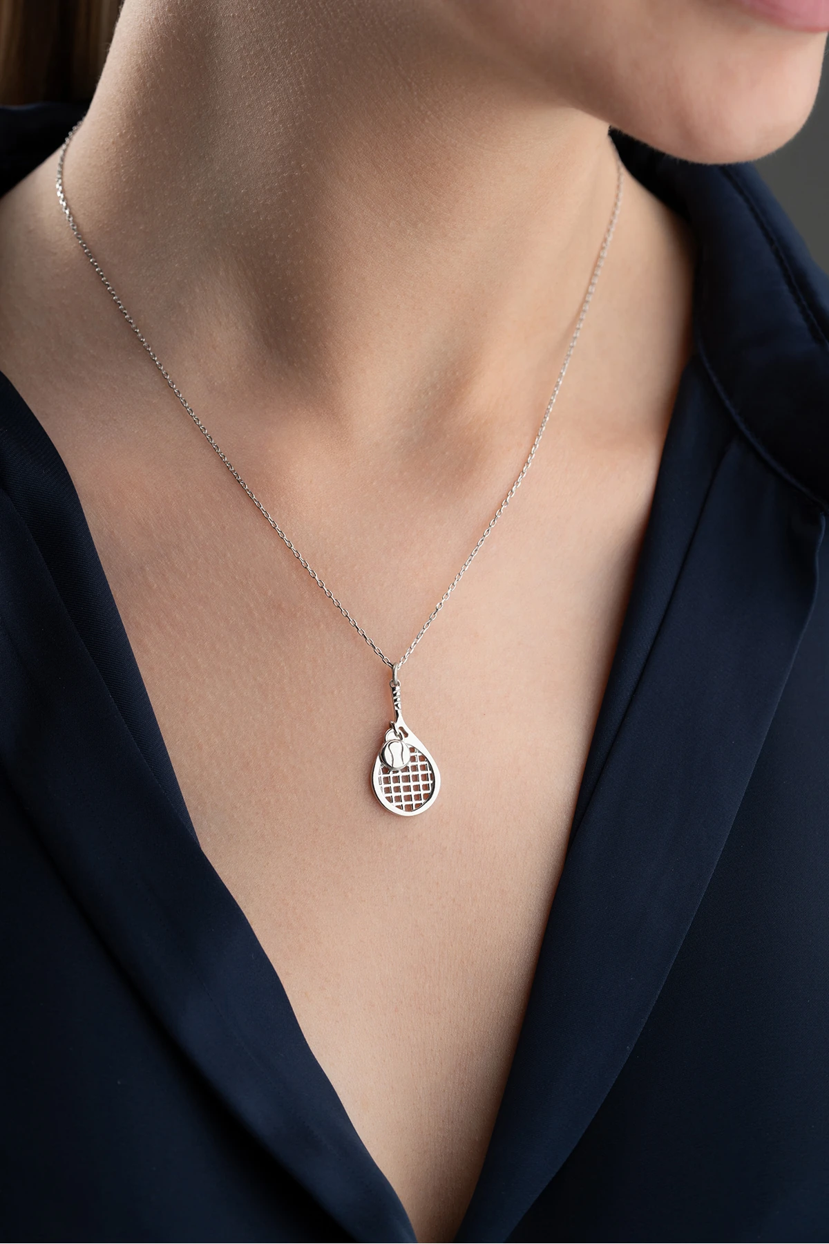 Gümüş Tenis Raketi Kolye