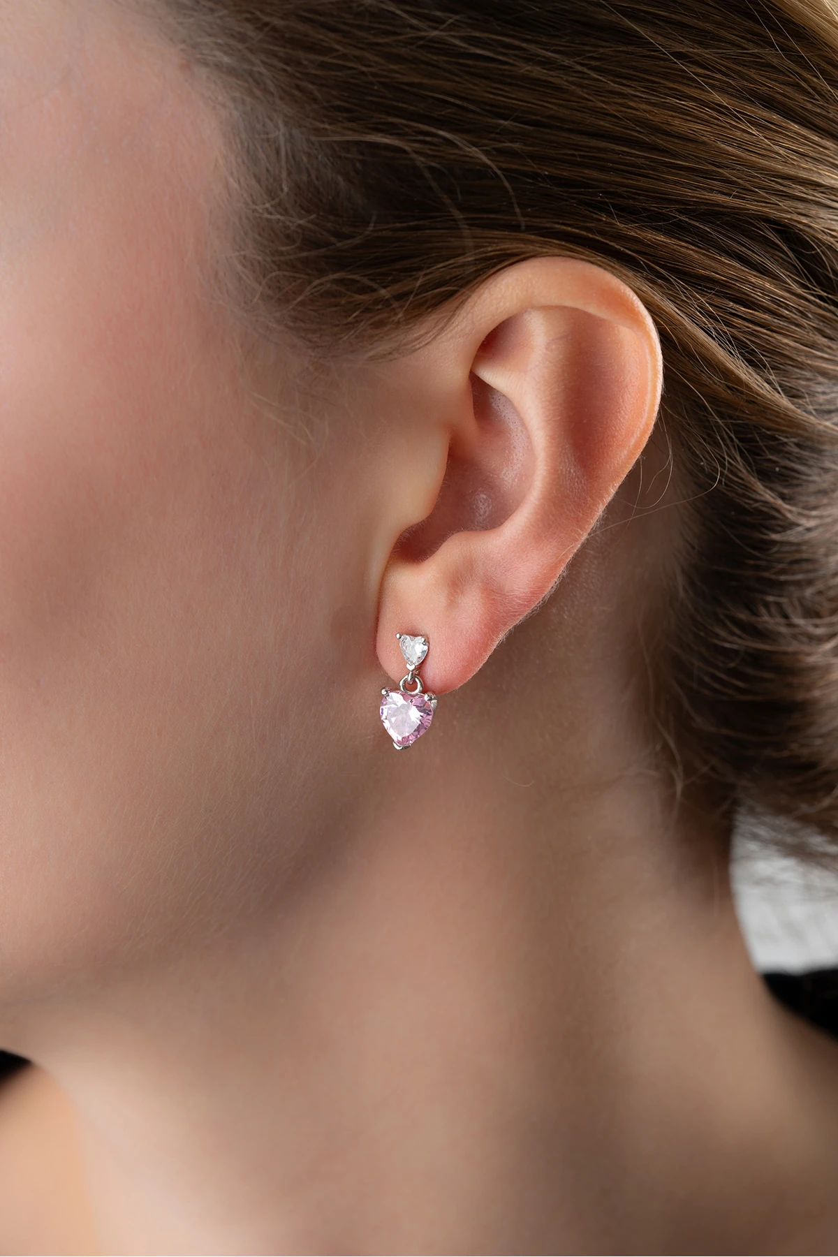 Gümüş Pembe Kalpli Küpe