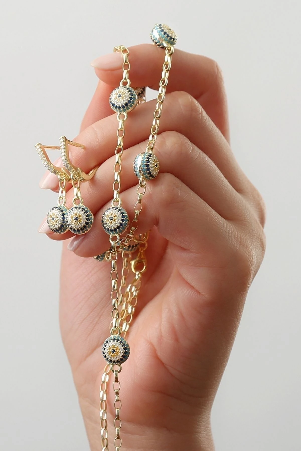 Gümüş Göz Nazarlı Takı Seti ( Kolye-bileklik-küpe )