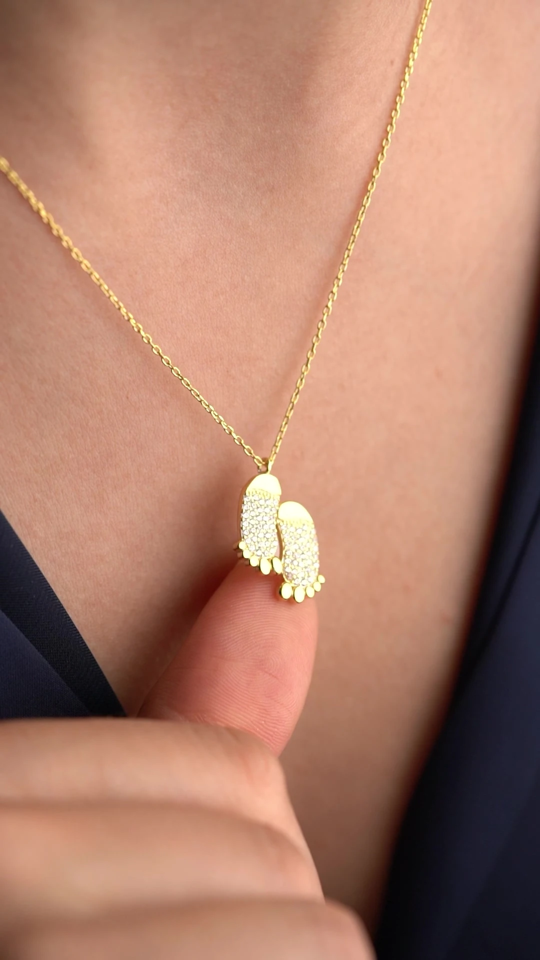 Gümüş Gold Zirkon Taşlı Ayak Kolye