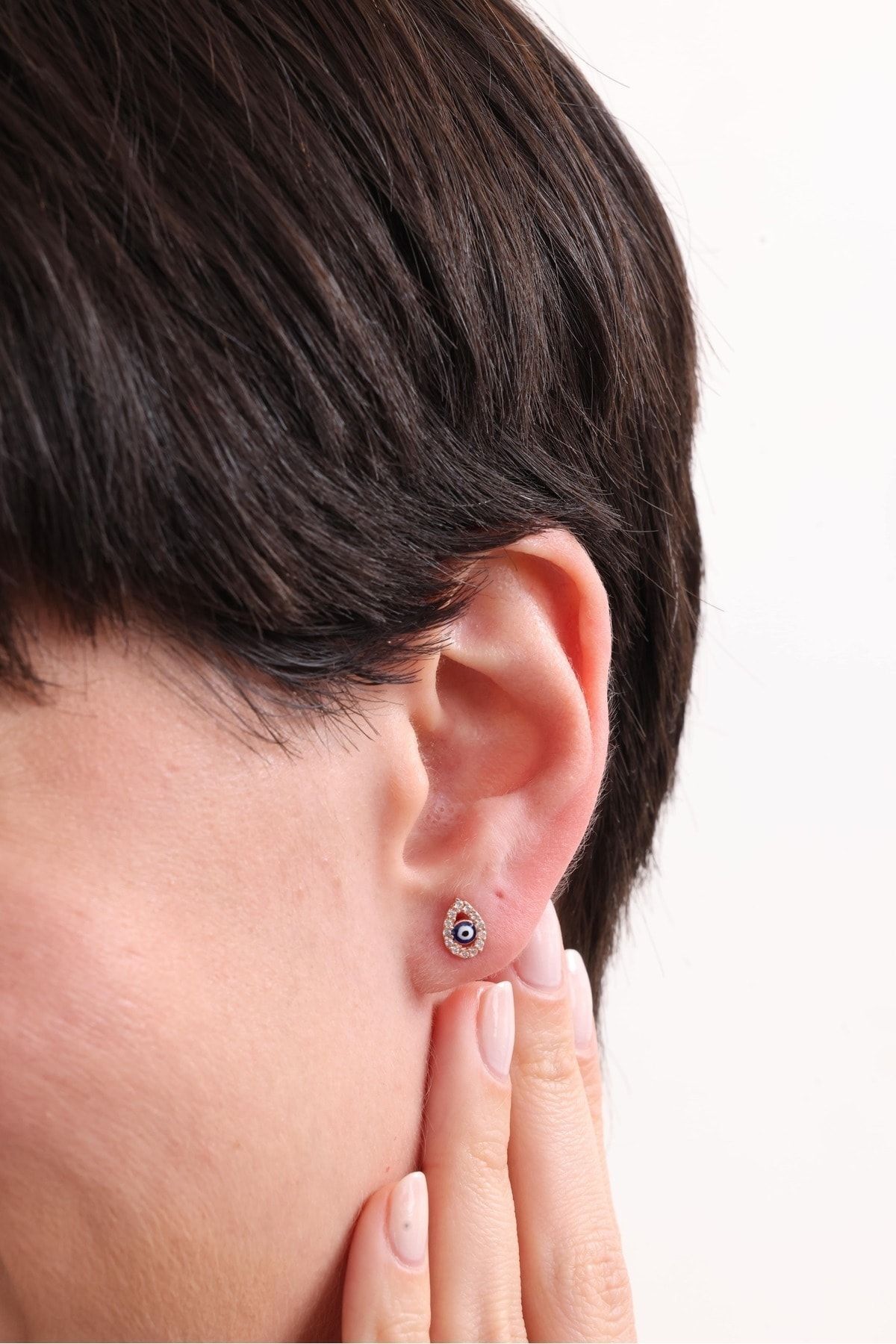 Gümüş Minik Damla Göz Nazar Küpe