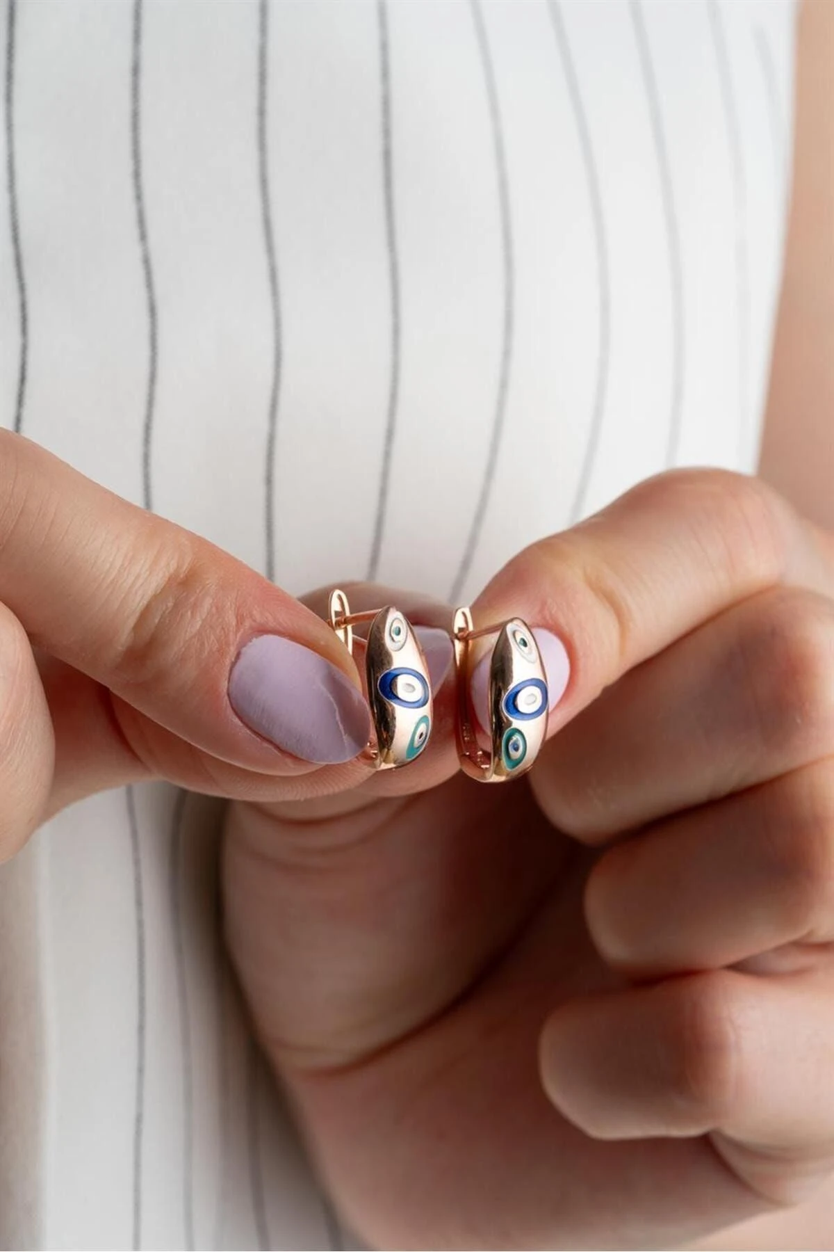 Rose Mineli Nazar Gümüş Küpe