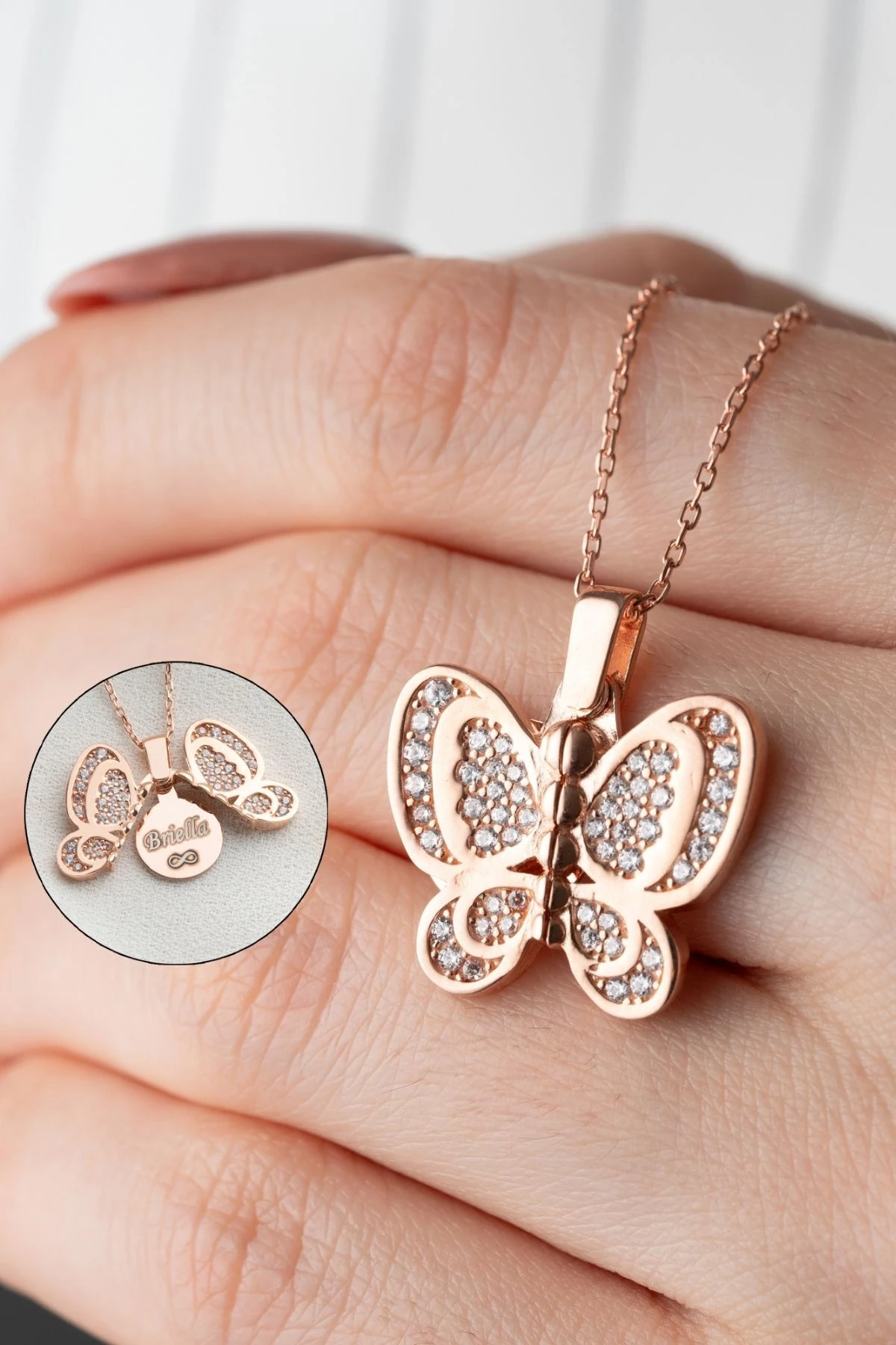 Gümüş Açılabilen İsimli Kelebek Kolye