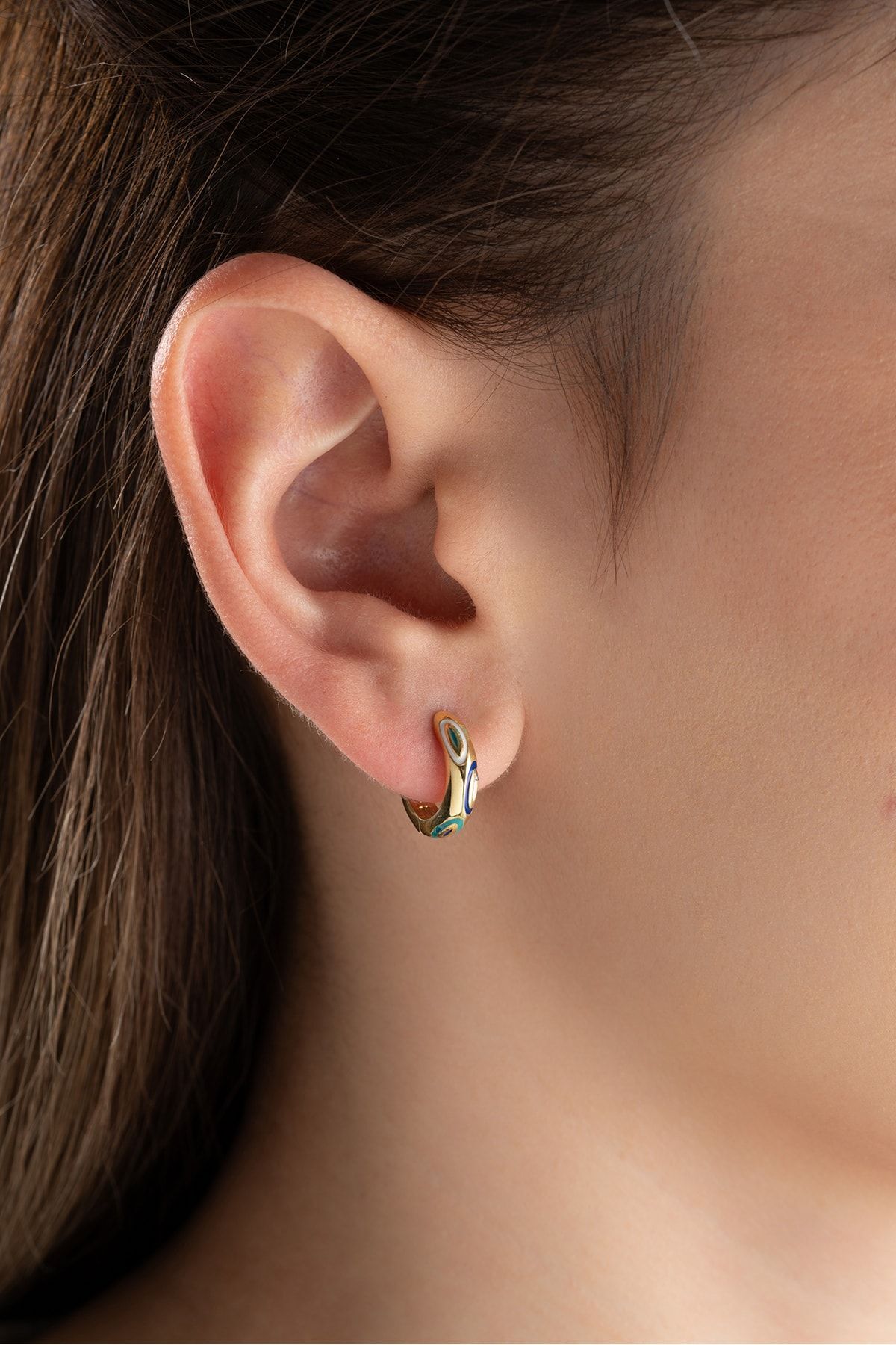 Gold Gümüş Mineli Halka Küpe