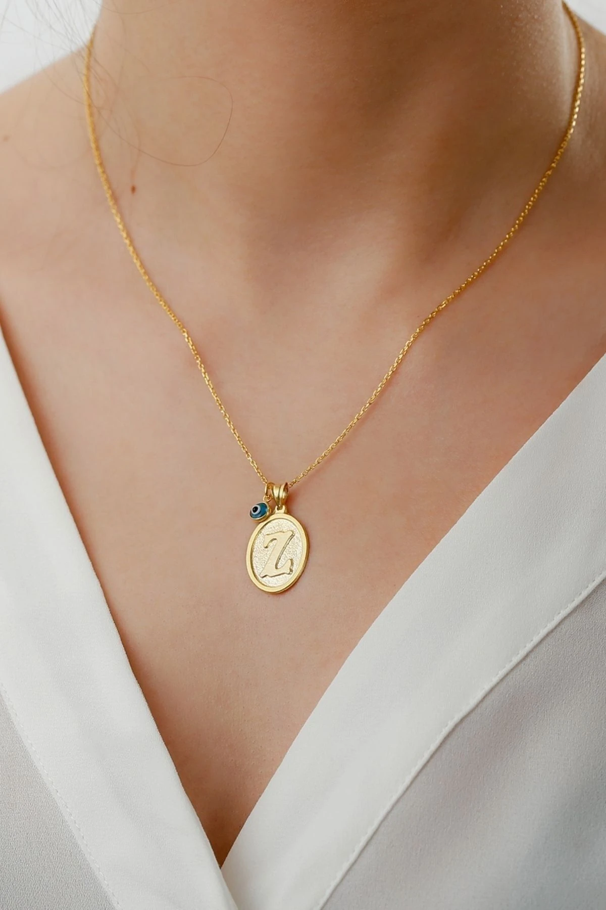 Gümüş Nazarlı Harf Kolye