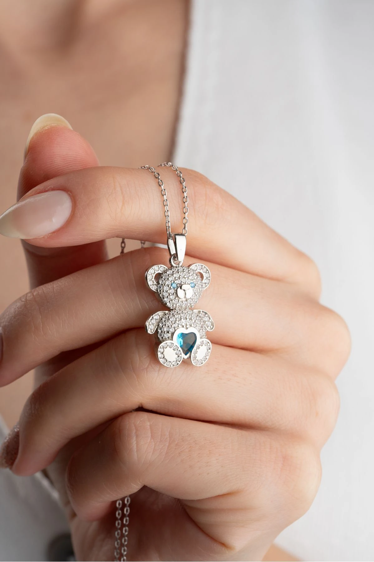 Gümüş Zirkon Taşlı Ayıcık Kolye