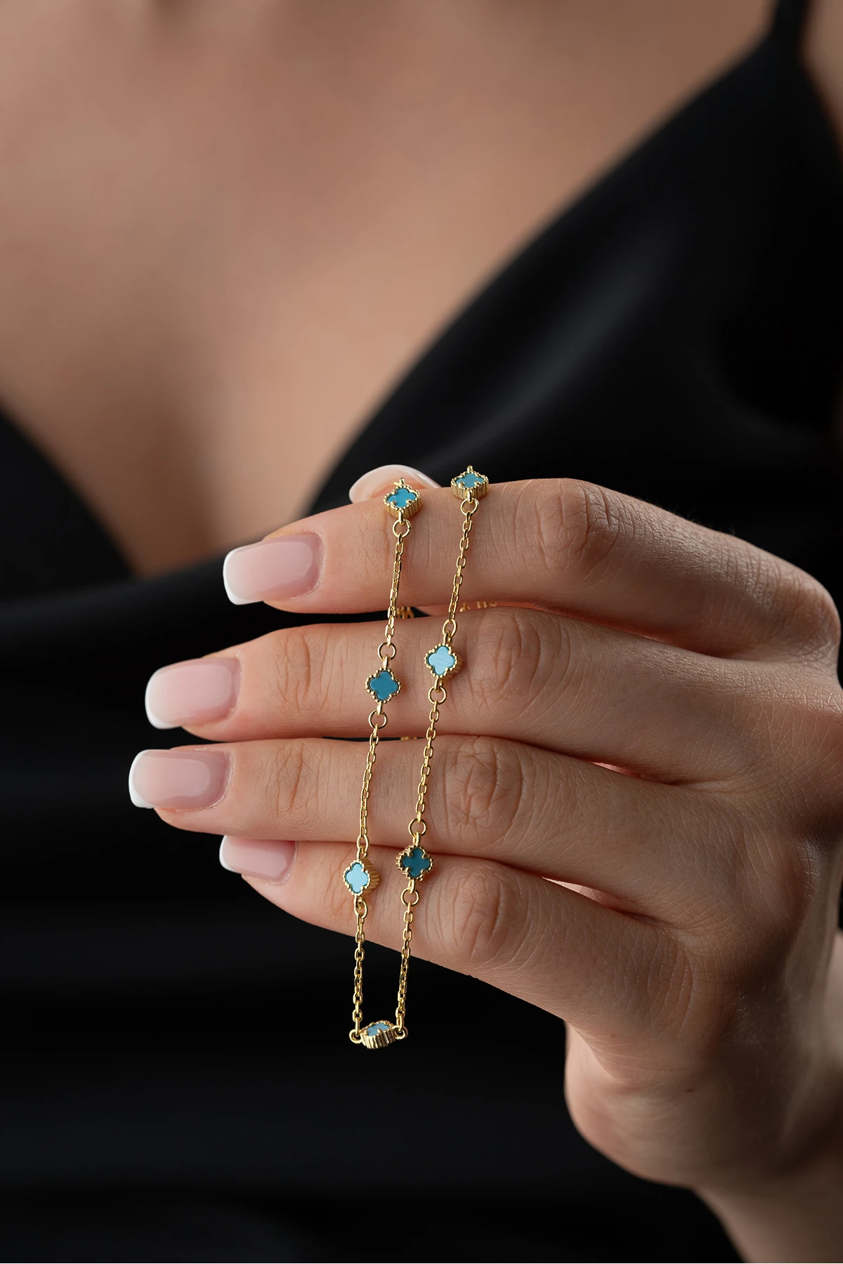 Gümüş Turkuaz Taşlı Yonca Kolye