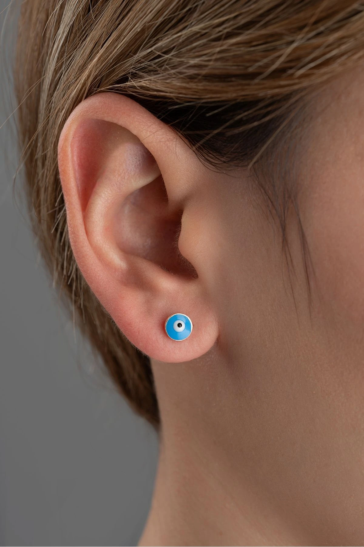 Gümüş Minik Göz Nazarlı Çivili Küpe