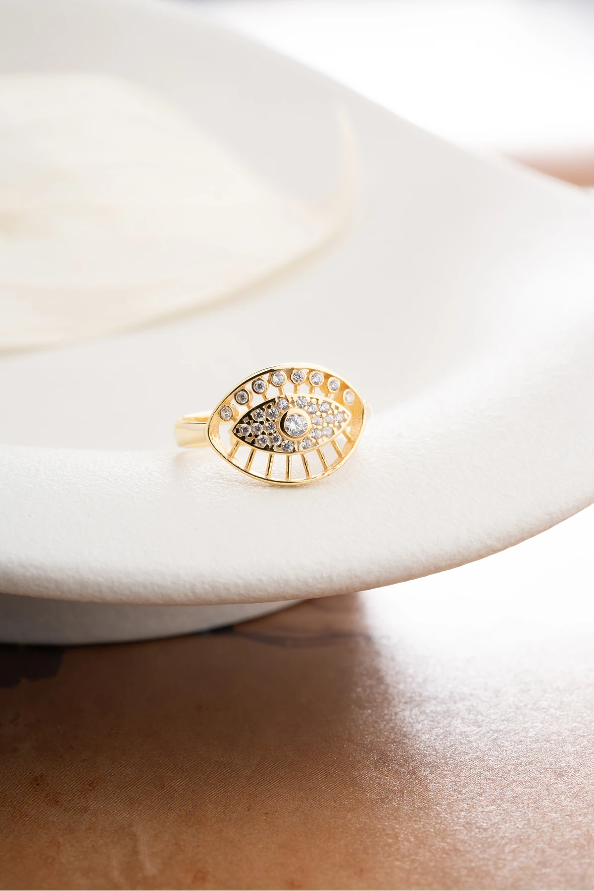 Gümüş Ayarlanabilir Zirkon Taşlı Göz Yüzük