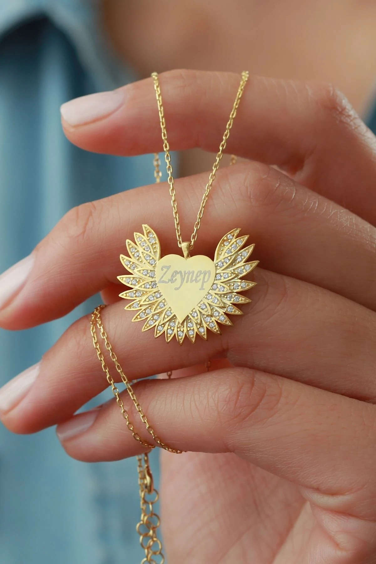 Gümüş Kanatlı Isim Kolye