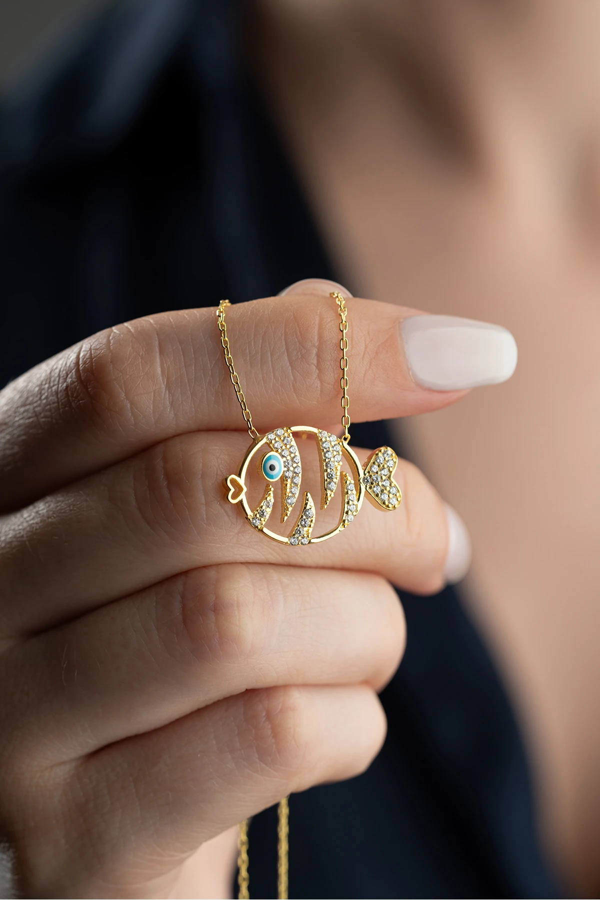 Gümüş Zirkon Taşlı Balık Kolye