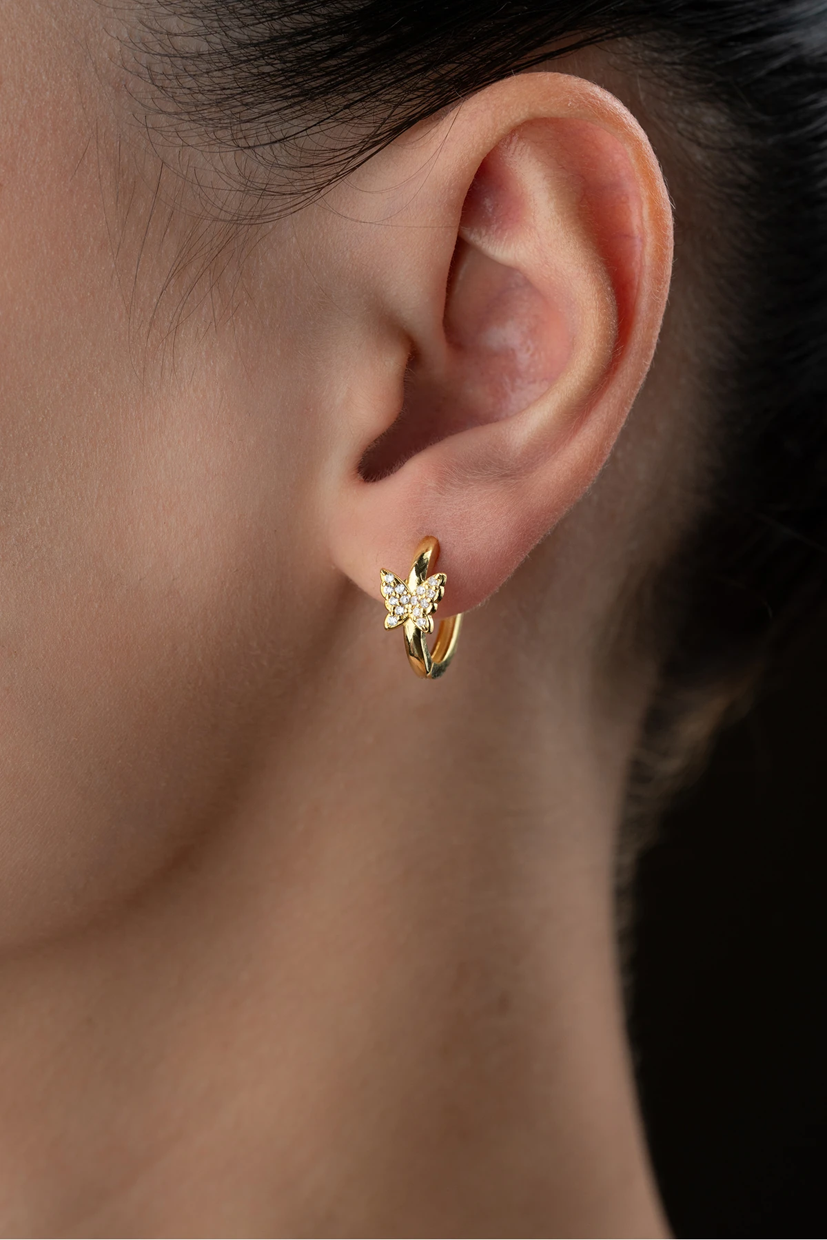 Gümüş Kelebekli Halka Küpe