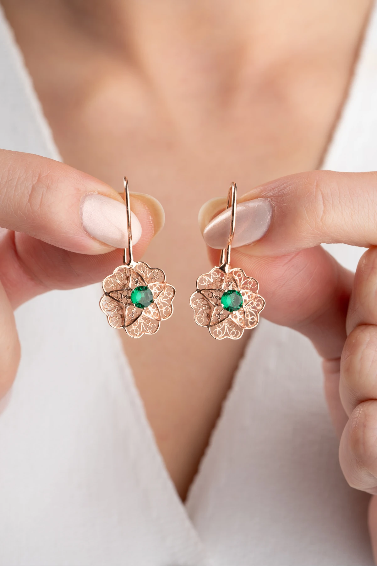 Gümüş Telkari İşlemeli Sallantılı Küpe