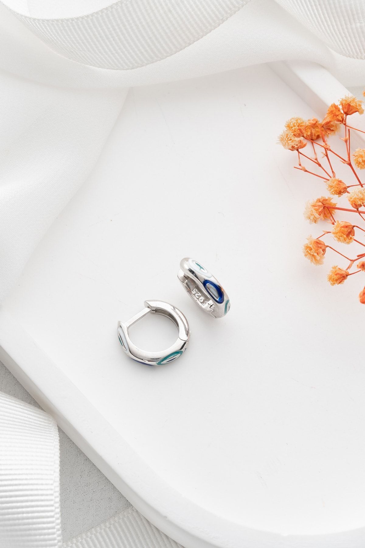 Gümüş Mineli Halka küpe