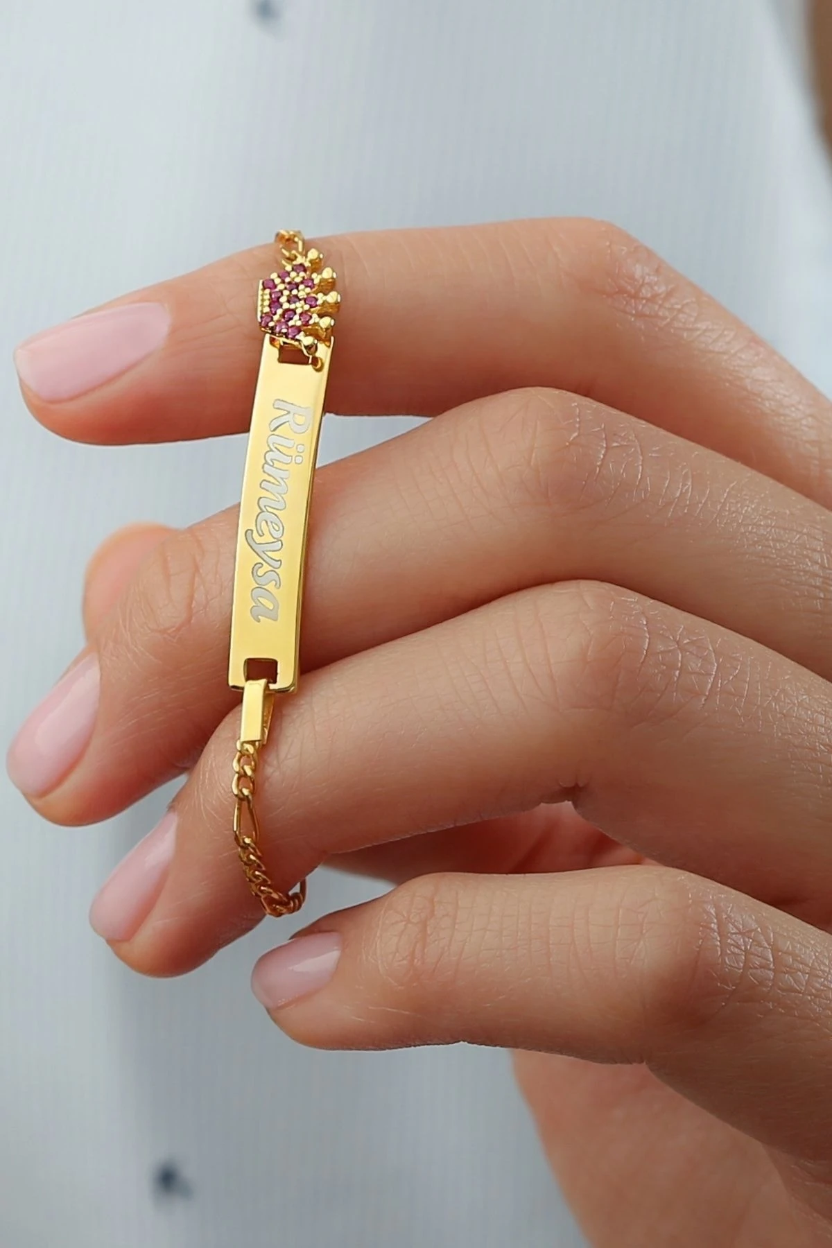 Gümüş Pembe Taçlı Isimli Çocuk Bileklik