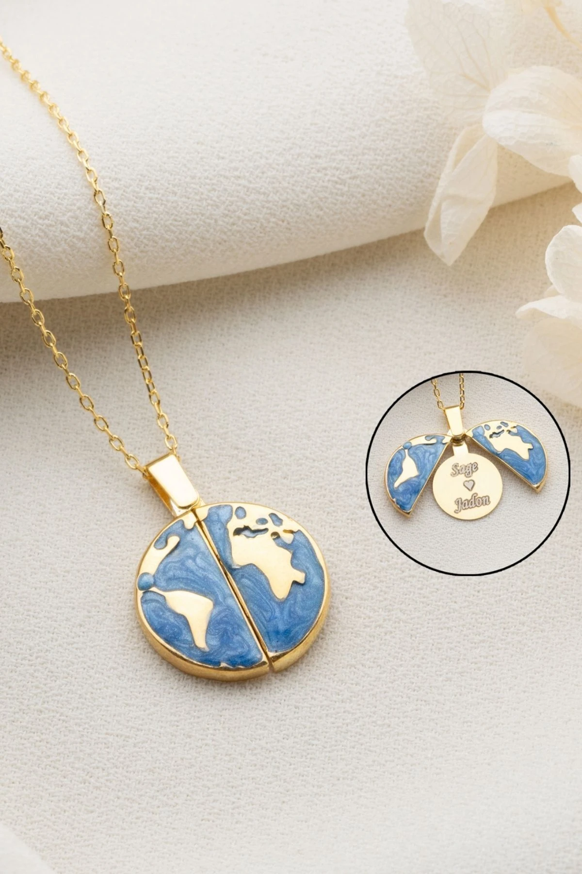 Gümüş Açılabilen İsimli Dünya Kolye