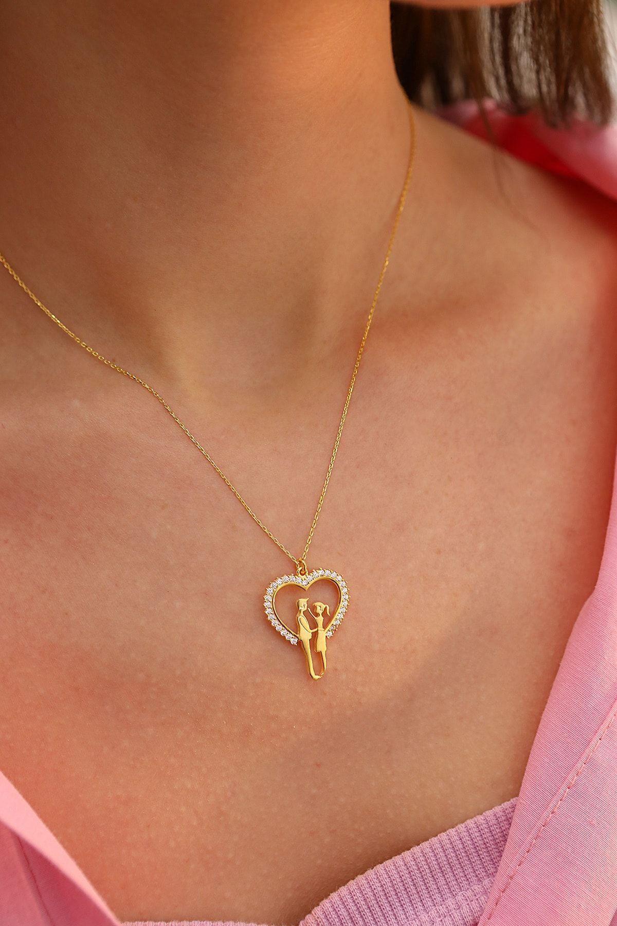 Gümüş Mutlu Çift Kalp Kolye