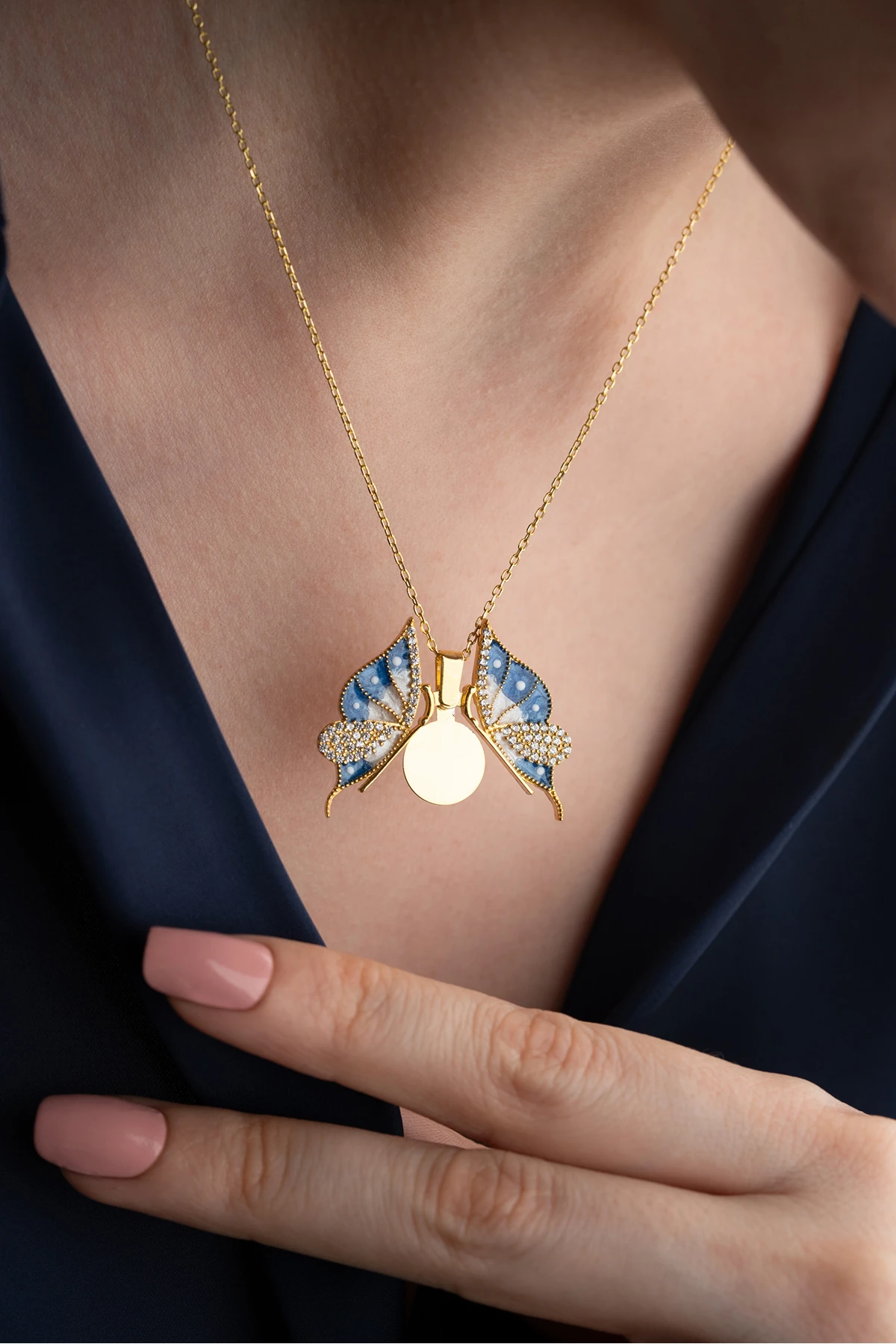 Gümüş İsim Yazılabilen Kelebek Kolye