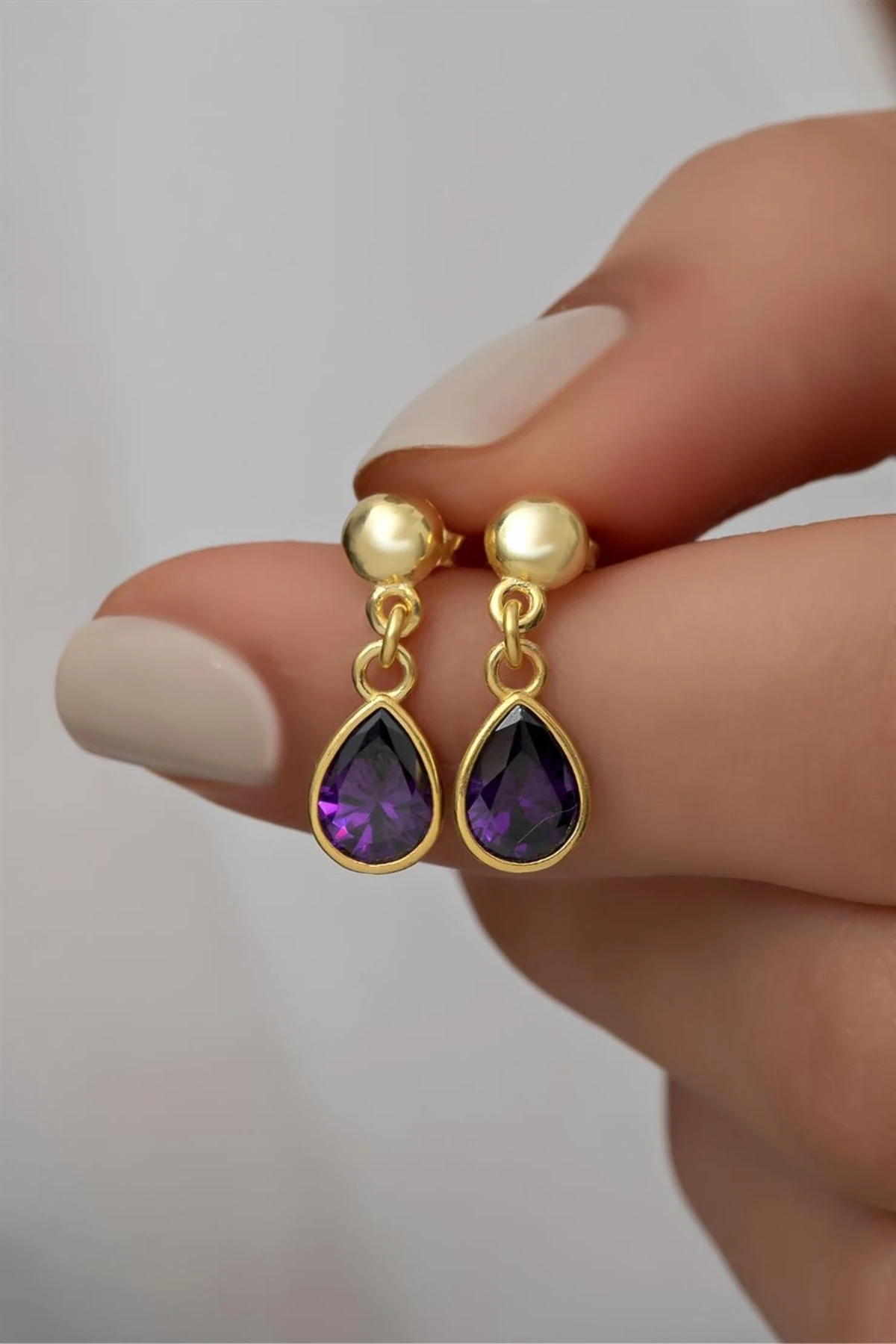 Gümüş Amatist Taşlı Küpe