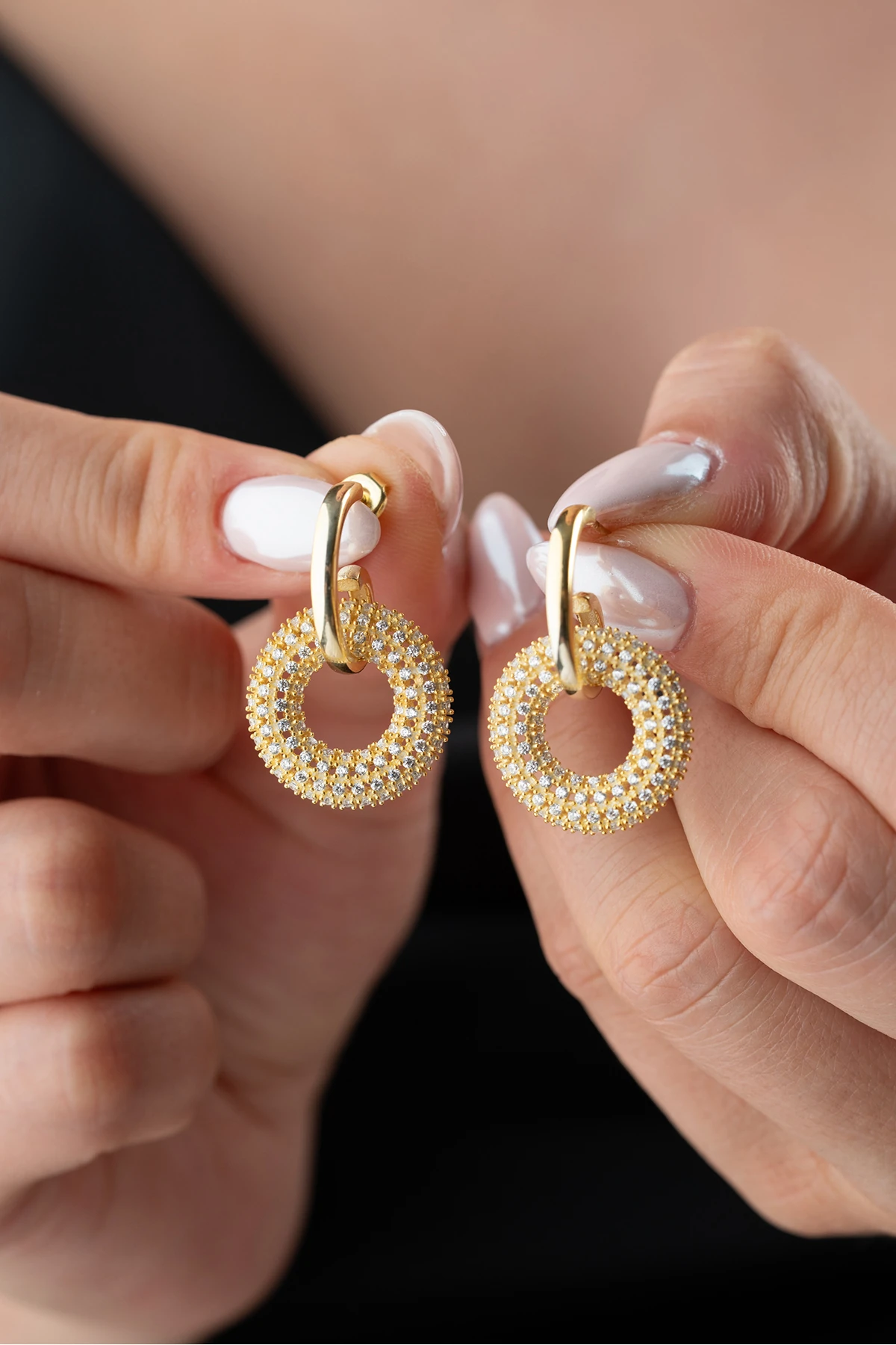 Gümüş Taşlı Çift Halka Küpe