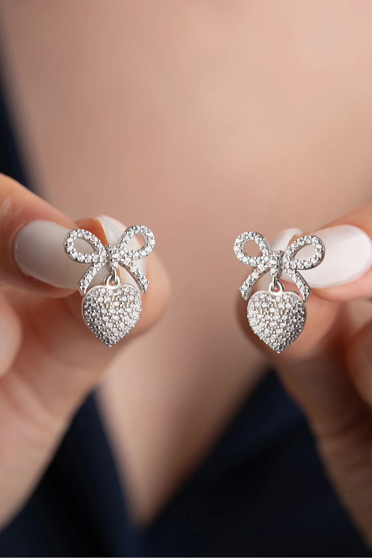 Gümüş Fiyonklu Kalp Küpe