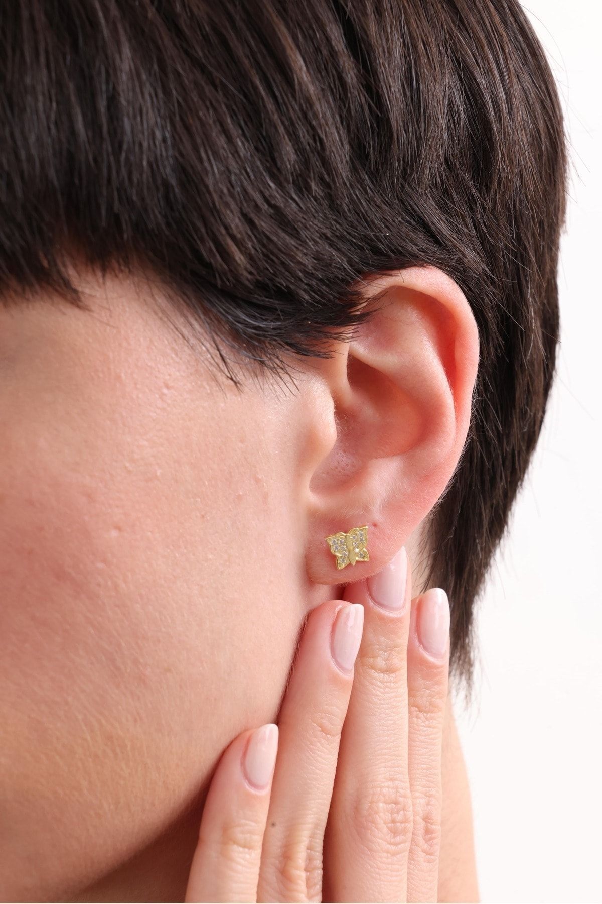 Gümüş Minik Kelebek Taşlı Küpe