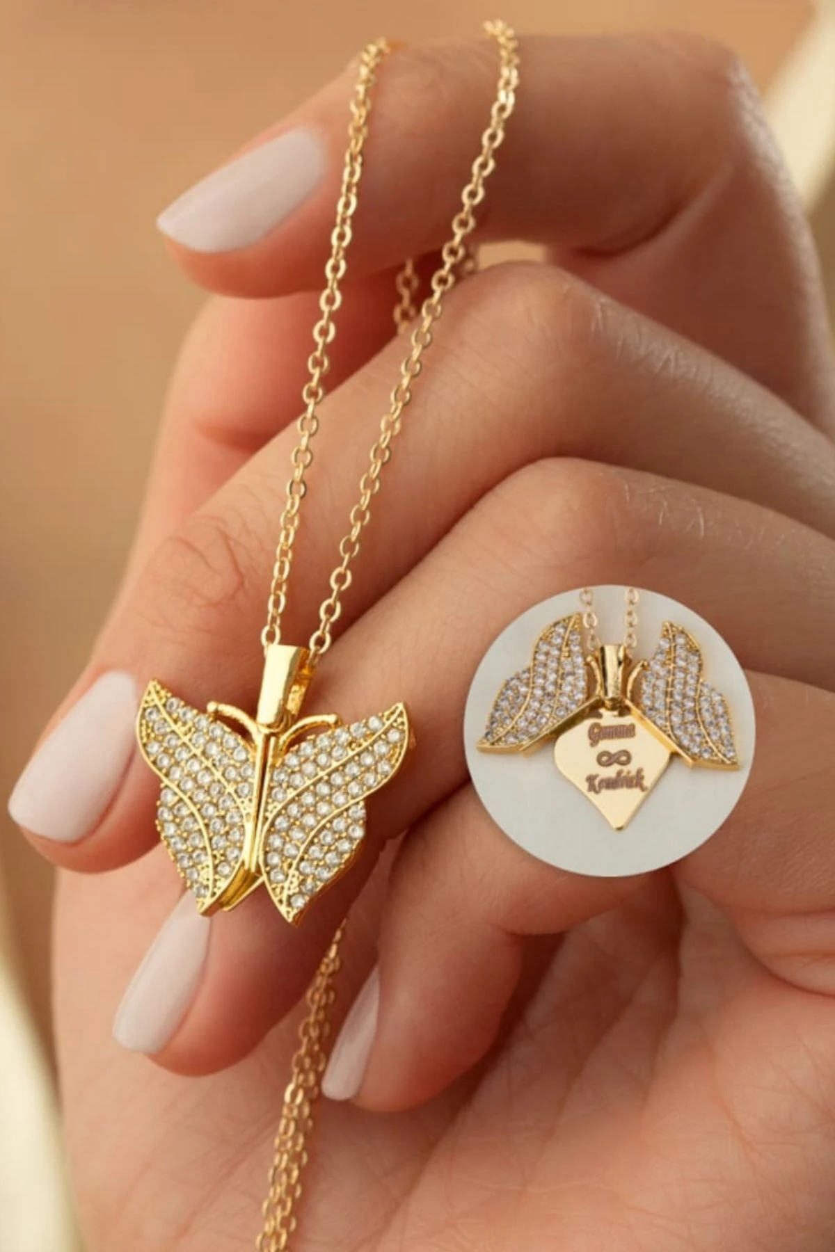 Gümüş Gold Kişiye Özel Açılan Kelebek Kolye